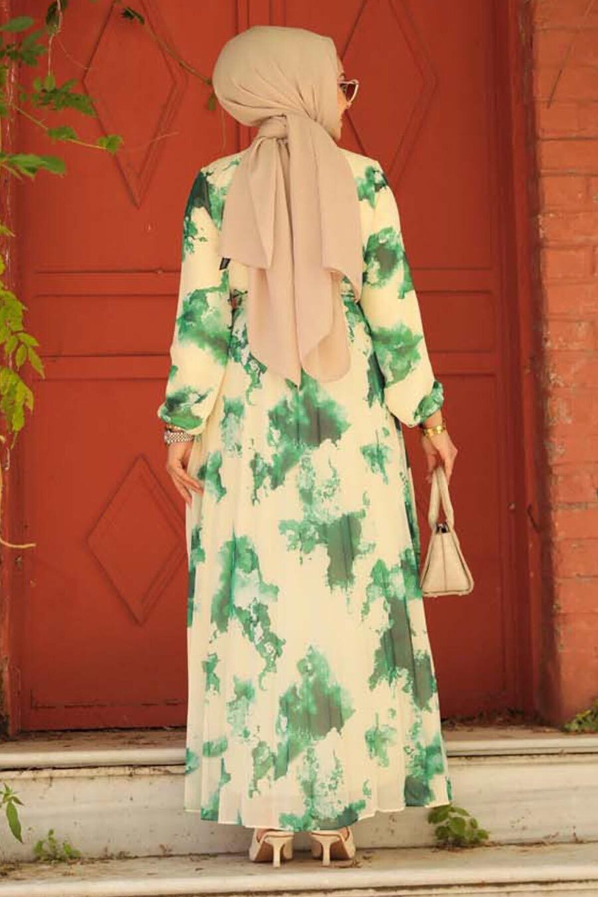 Neva Style-Rochie Hijab cu model verde - 34461Y 3