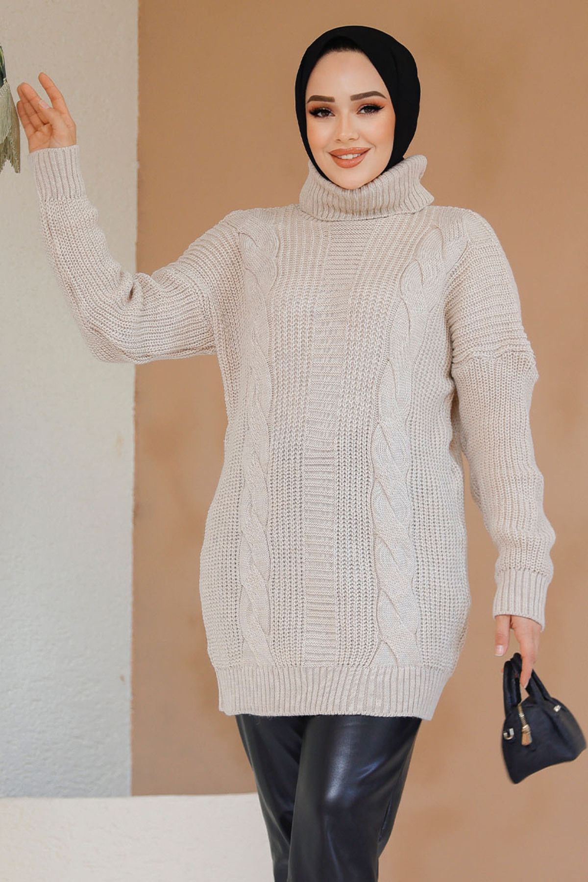 Neva Style-بلوزة حجاب بيج 40674بيج 2