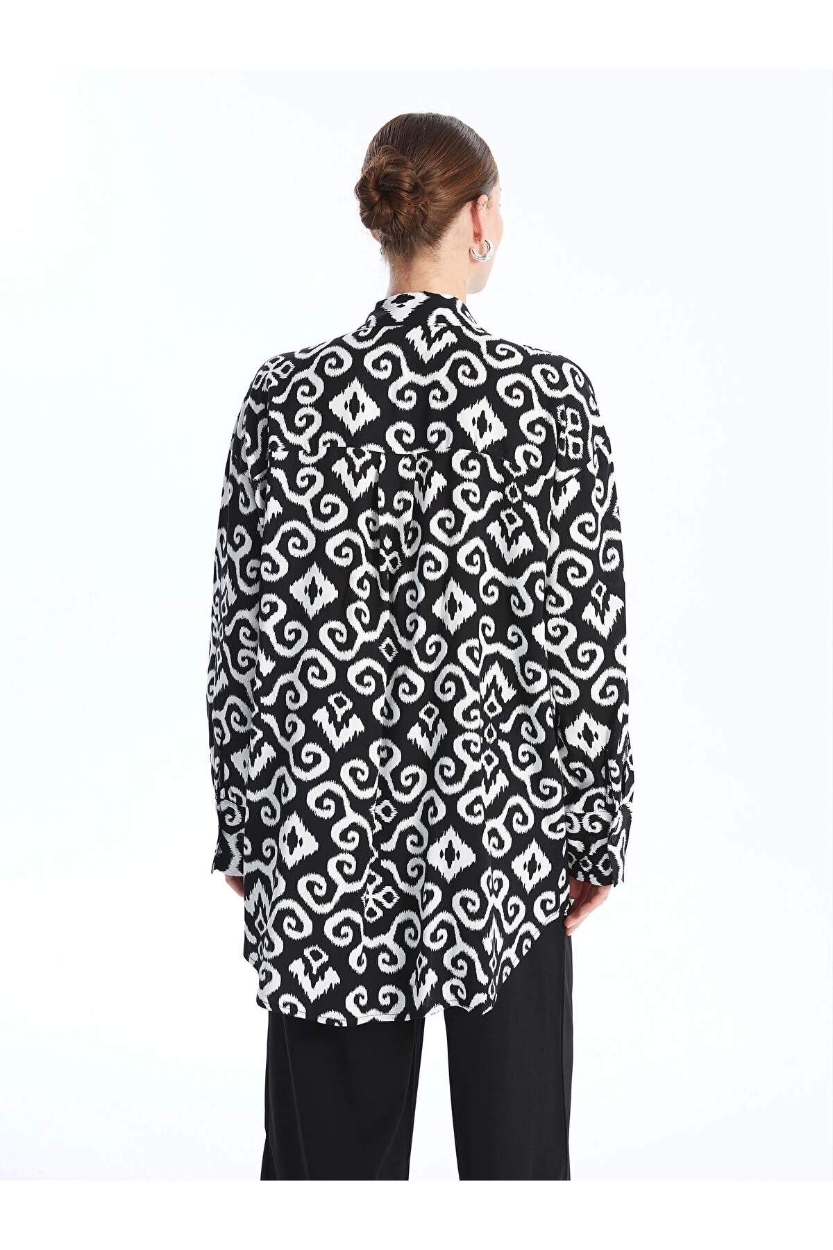 LC Waikiki-Lcwaikiki Classic Black Print Women's Shirt Tunic 5