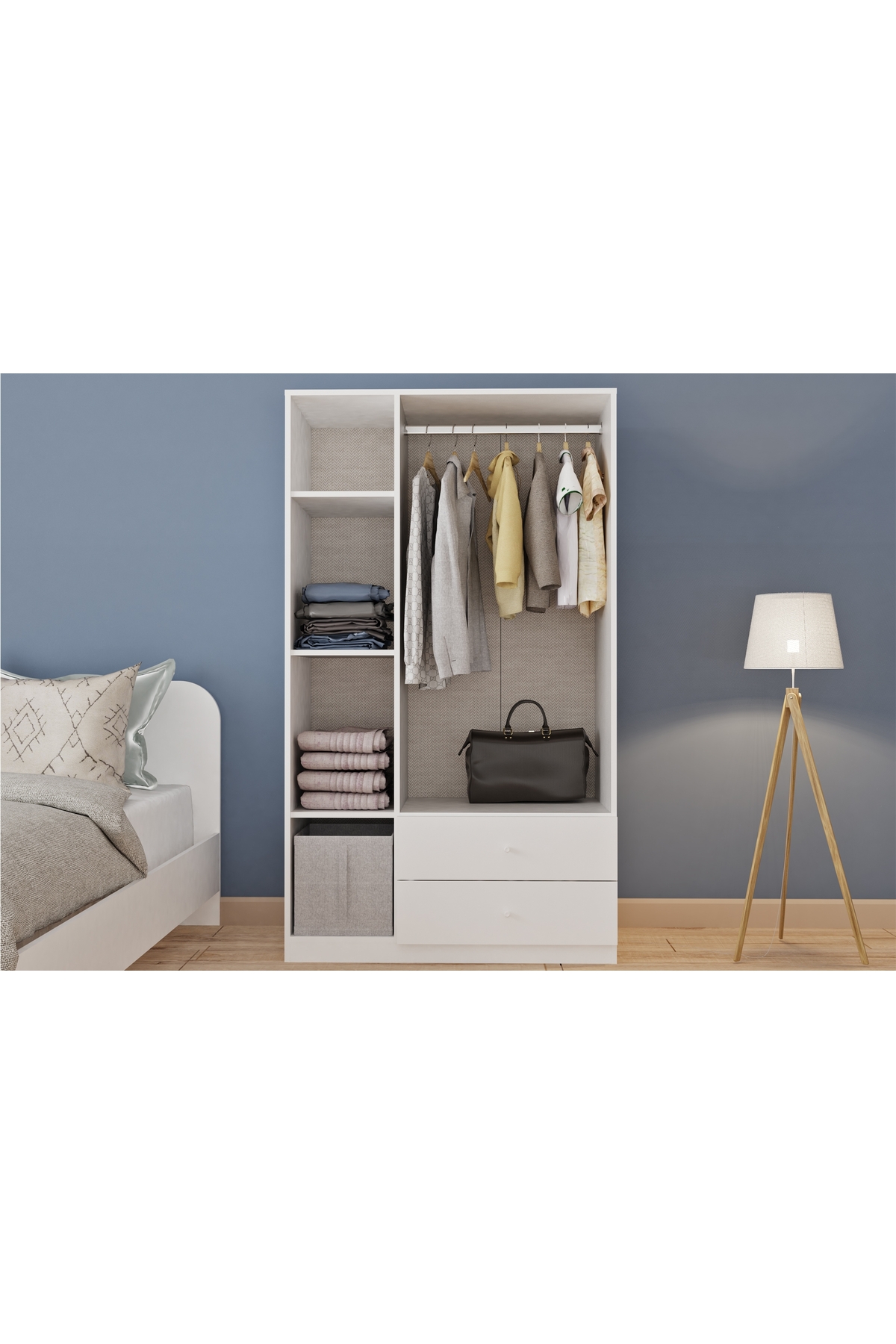 Vivense BİEN GARDIROP, BEYAZ, 3 KAPAKLI 2 ÇEKMECELİ fotoğrafı 2 (önizleme)