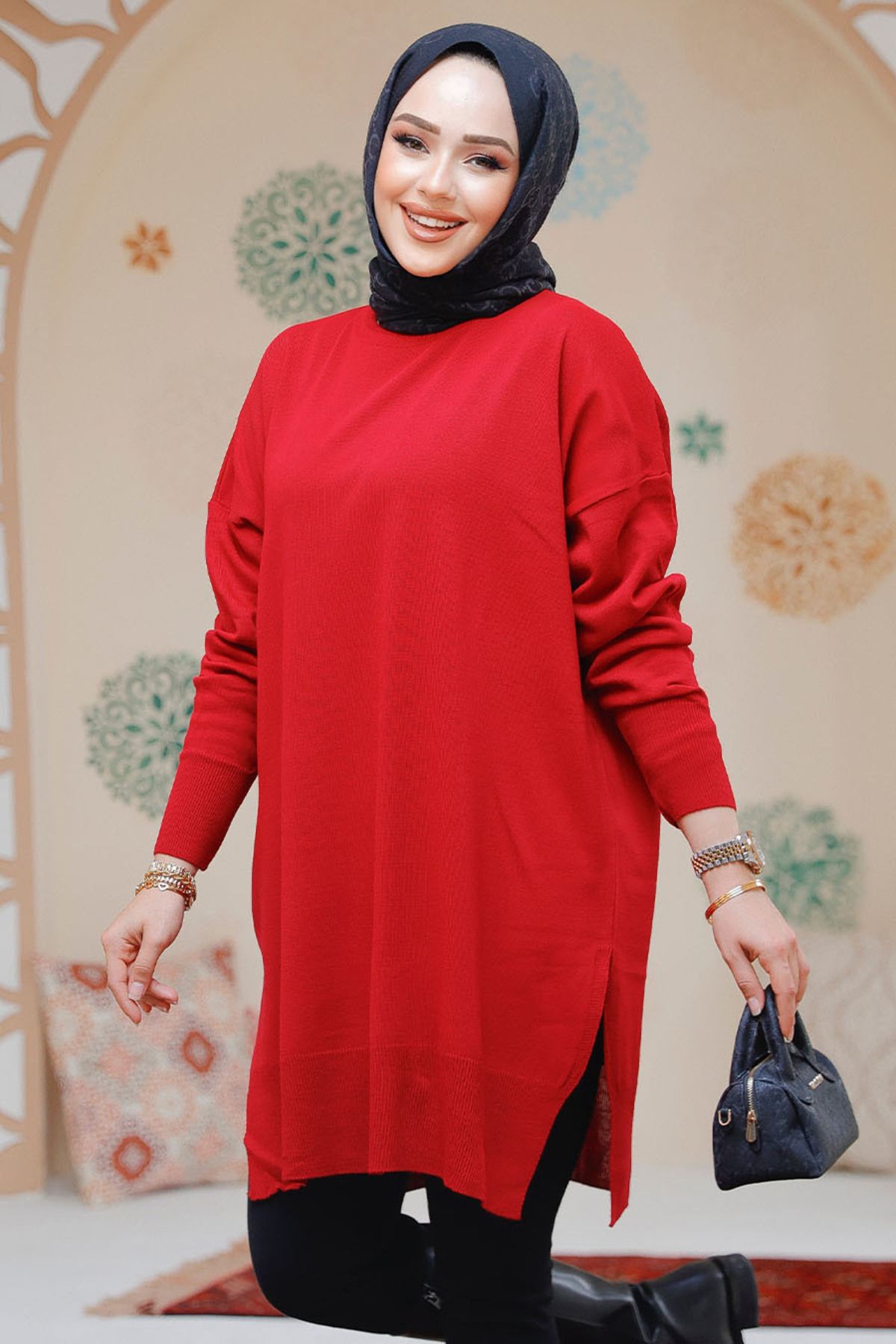 Neva Style-17203K Model Red Hijab Pulover Tunica 2