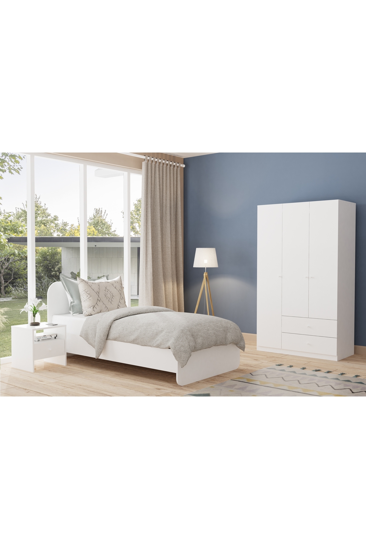 Vivense BİEN GARDIROP, BEYAZ, 3 KAPAKLI 2 ÇEKMECELİ fotoğrafı 3 (önizleme)