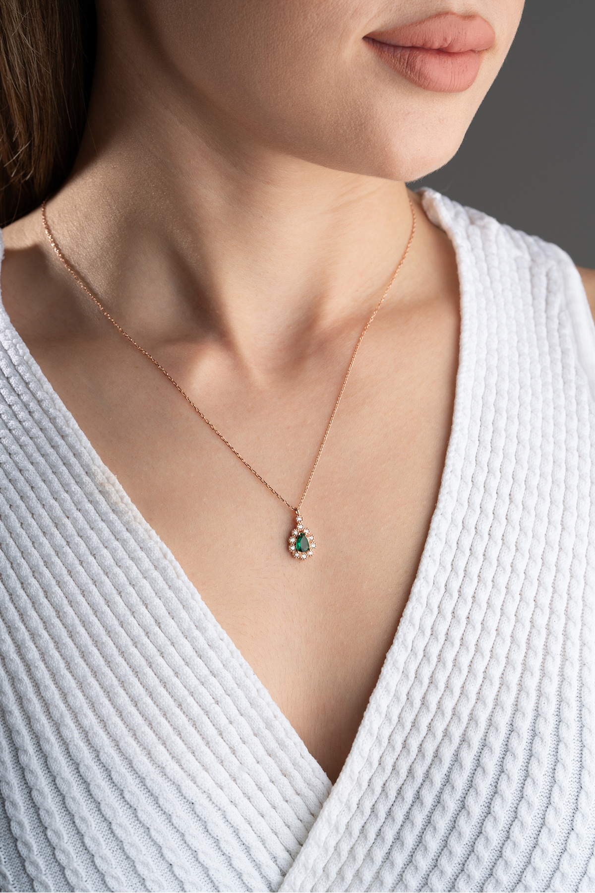 Silvano Jewelry 925 Ayar Gümüş Zümrüt Yeşili Damla Kolye görsel 4