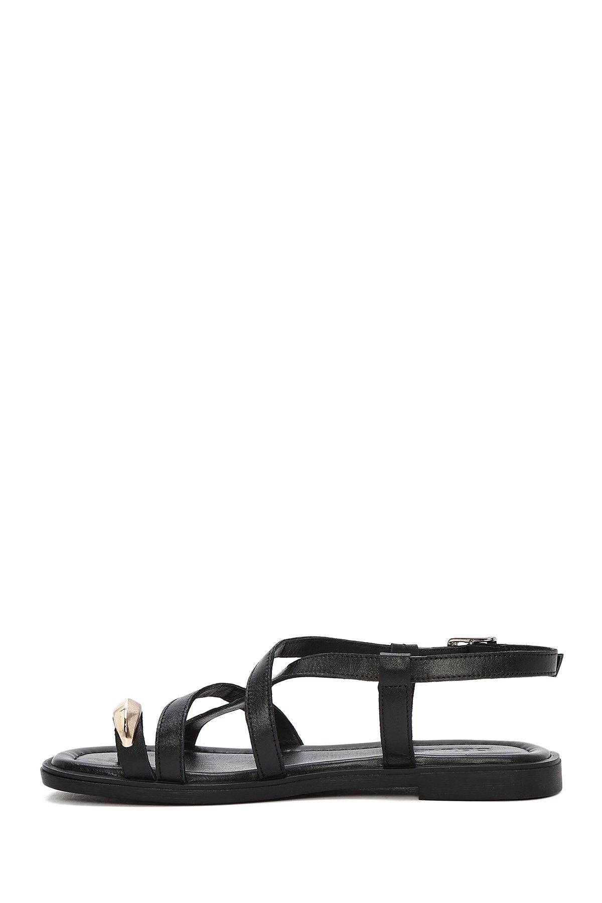 Derimod-Women's Black Ankle Buckle Leather Sandals 25Sfd 362918 2