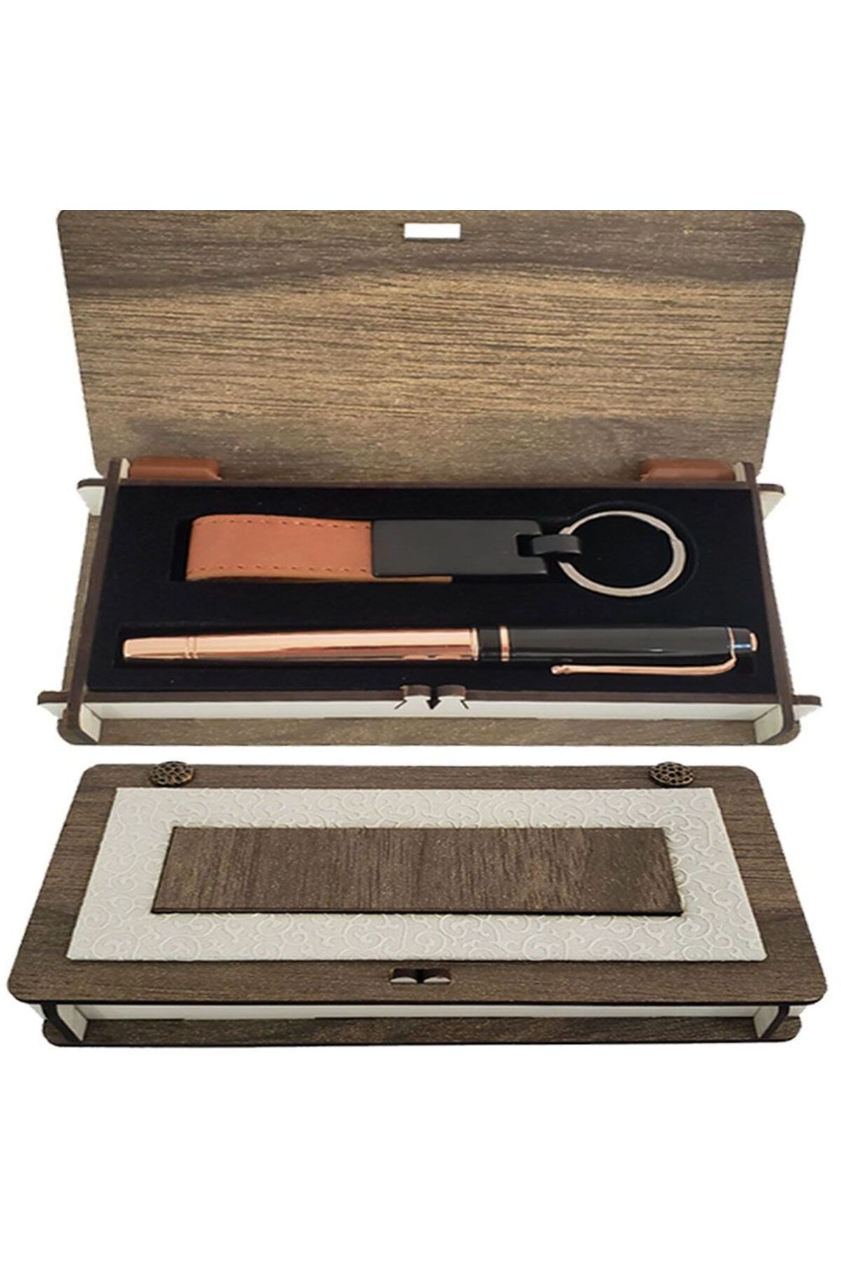 SAVA HOME COLLECTİON Ahşap Kutulu Set Bakır Roller Kalem ve Anahtarlık