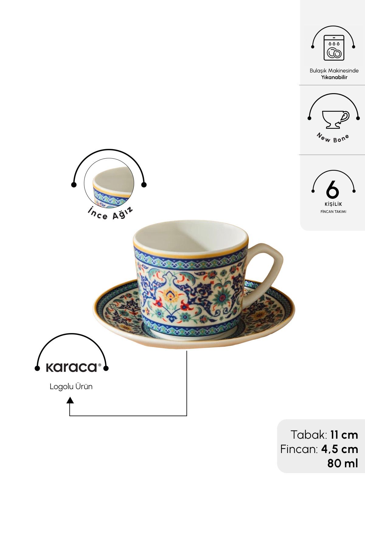 Karaca-Beylerbeyi Kaffeetassen-Set für 6 Personen, 80 ml 2