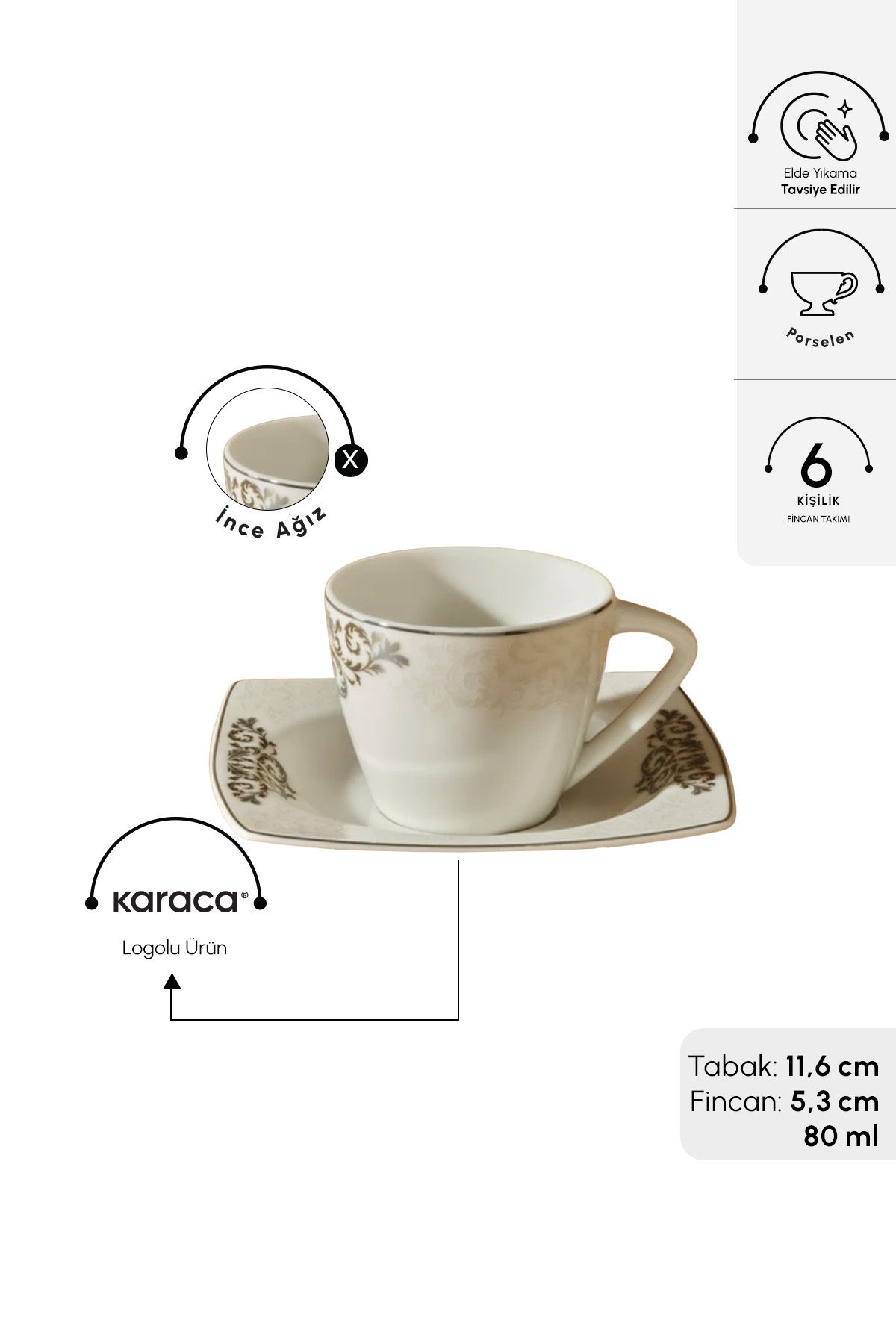 Karaca-Nazende 6er-Set Kaffeetassen 80 ml 2
