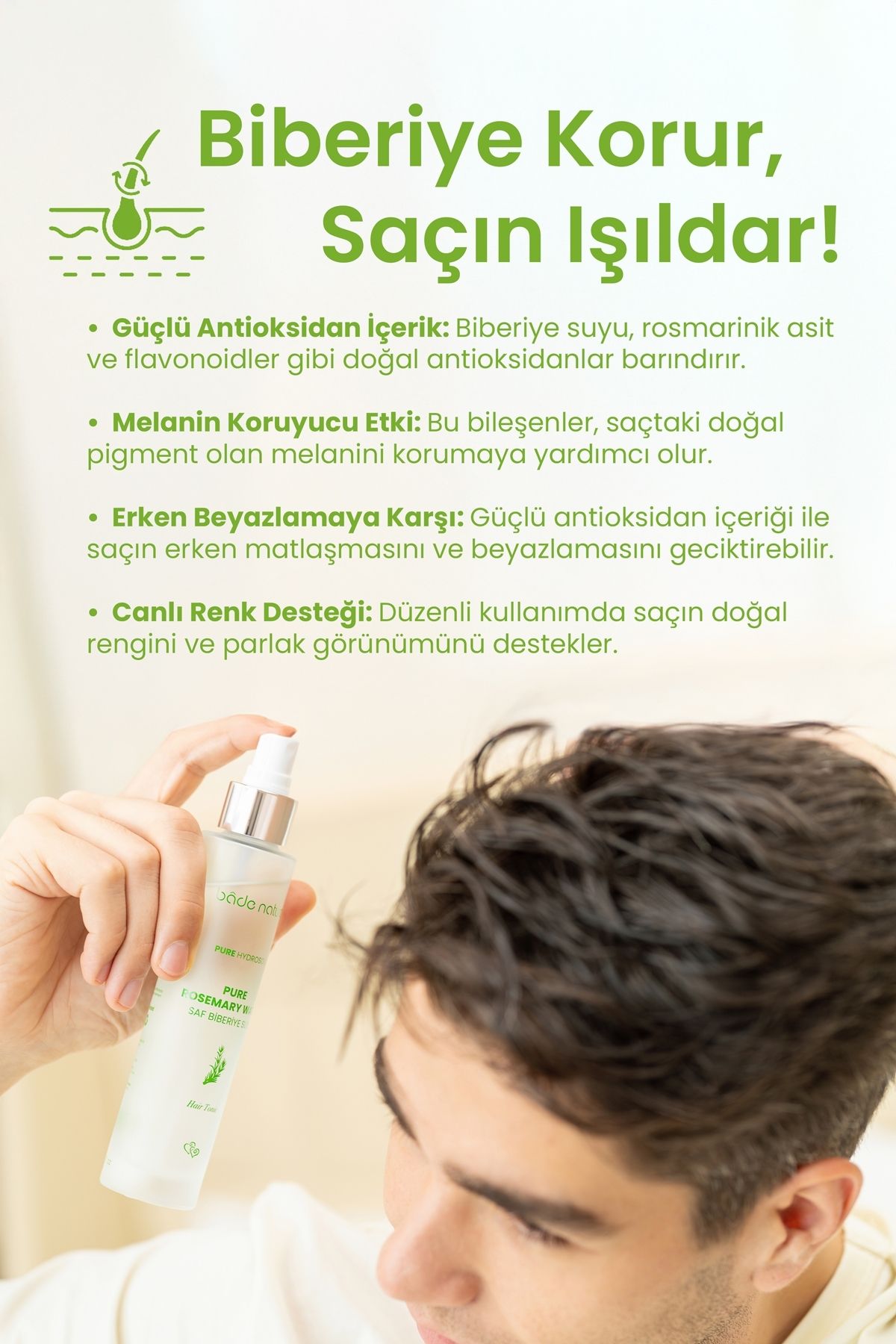 تونیک مو آب رزماری ضد پوست و حمایت از رشد موهای 100 ٪ طبیعی خالص میل Bade Natural
