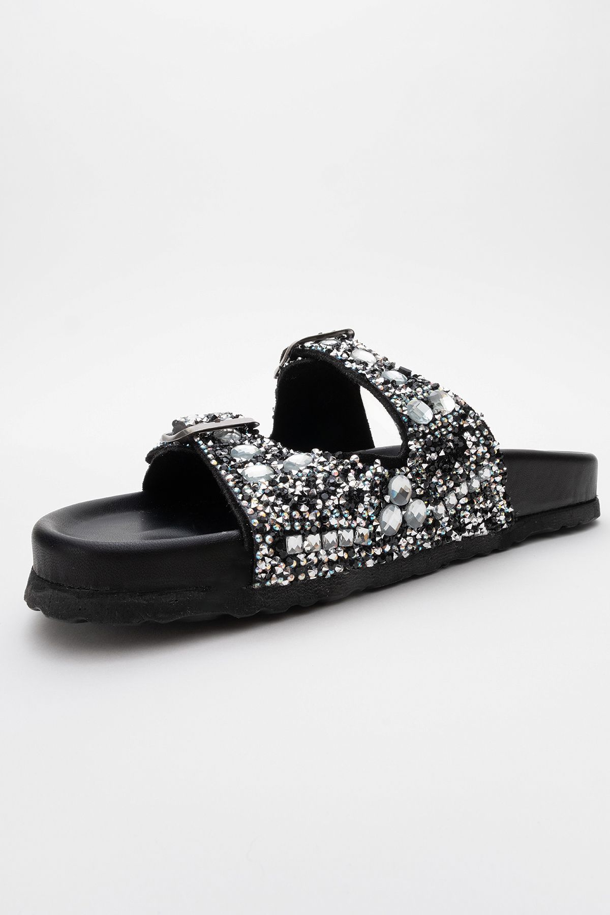 دمپایی سیاه زنانه Leil مشکی Stone General چرمی Double Banted Dlipper luvishoes