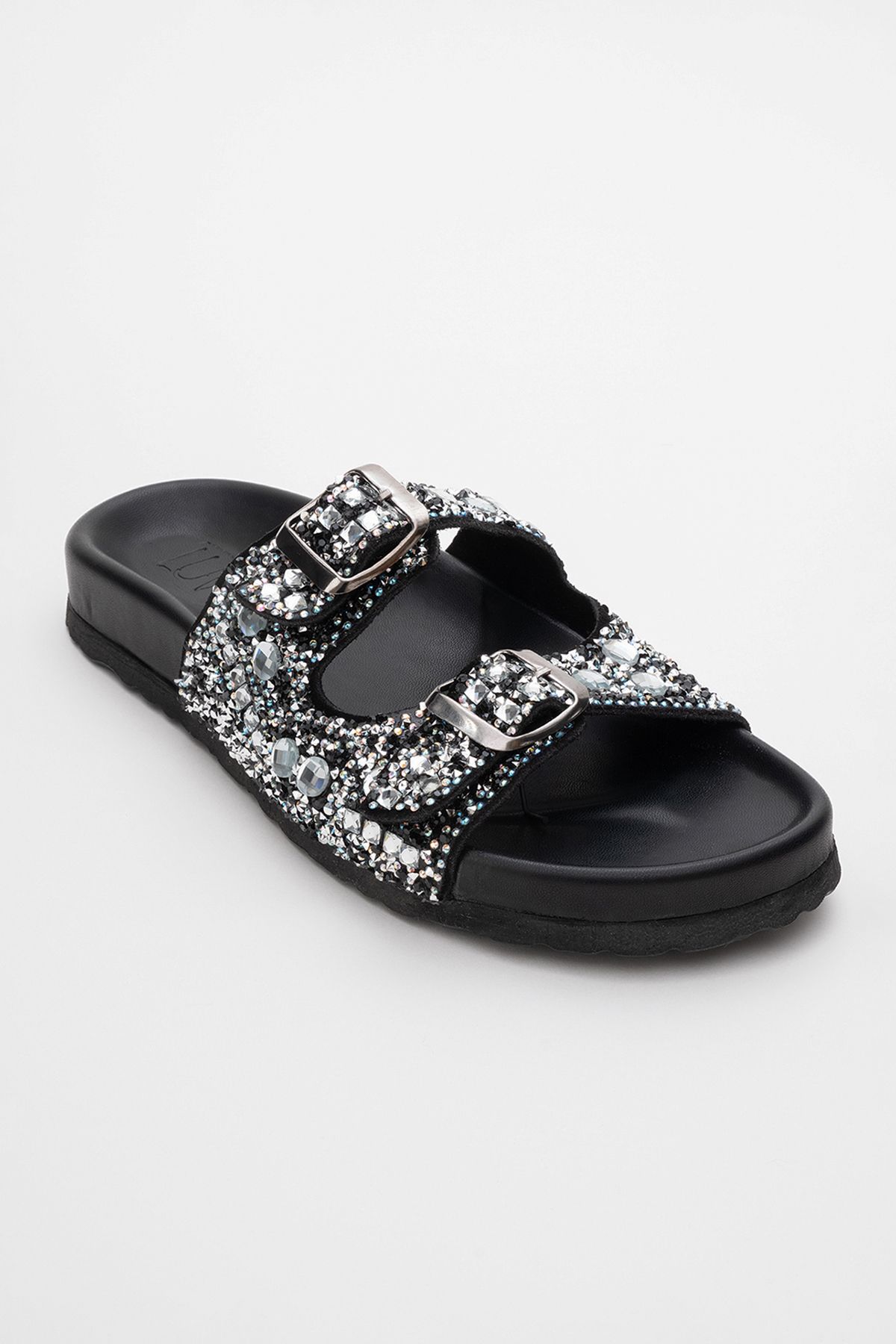 دمپایی سیاه زنانه Leil مشکی Stone General چرمی Double Banted Dlipper luvishoes