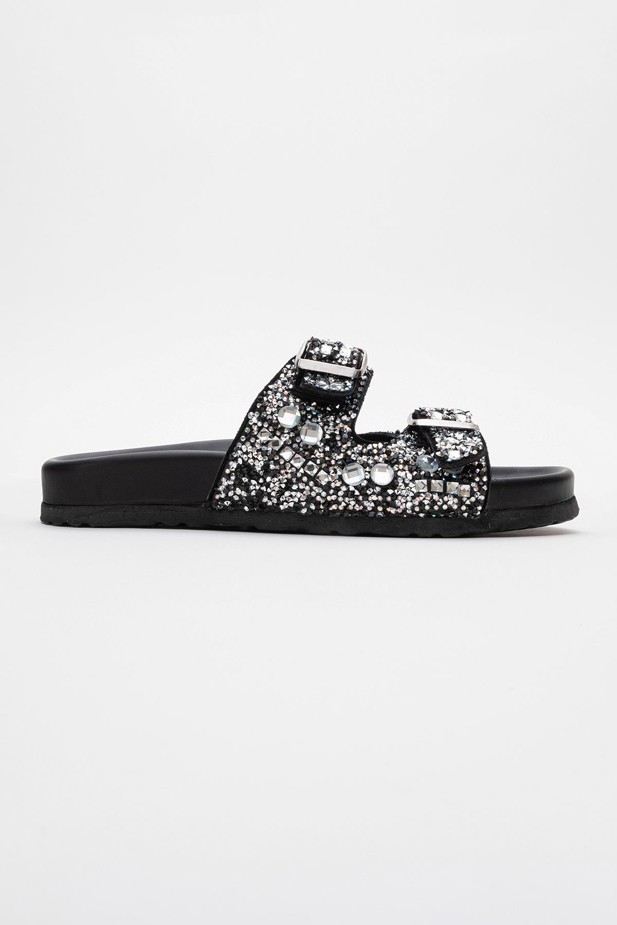 دمپایی سیاه زنانه Leil مشکی Stone General چرمی Double Banted Dlipper luvishoes