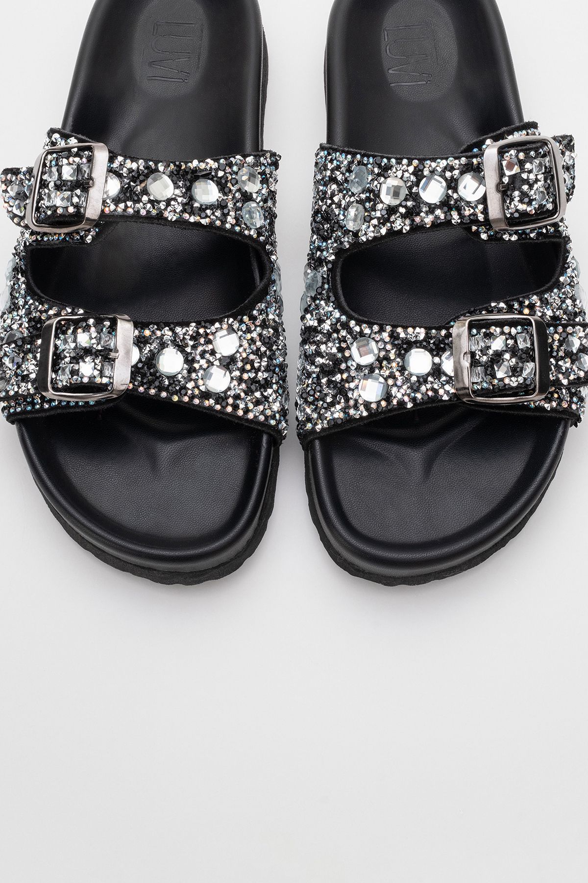دمپایی سیاه زنانه Leil مشکی Stone General چرمی Double Banted Dlipper luvishoes