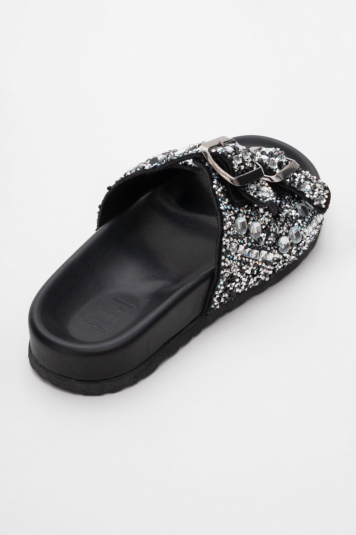 دمپایی سیاه زنانه Leil مشکی Stone General چرمی Double Banted Dlipper luvishoes