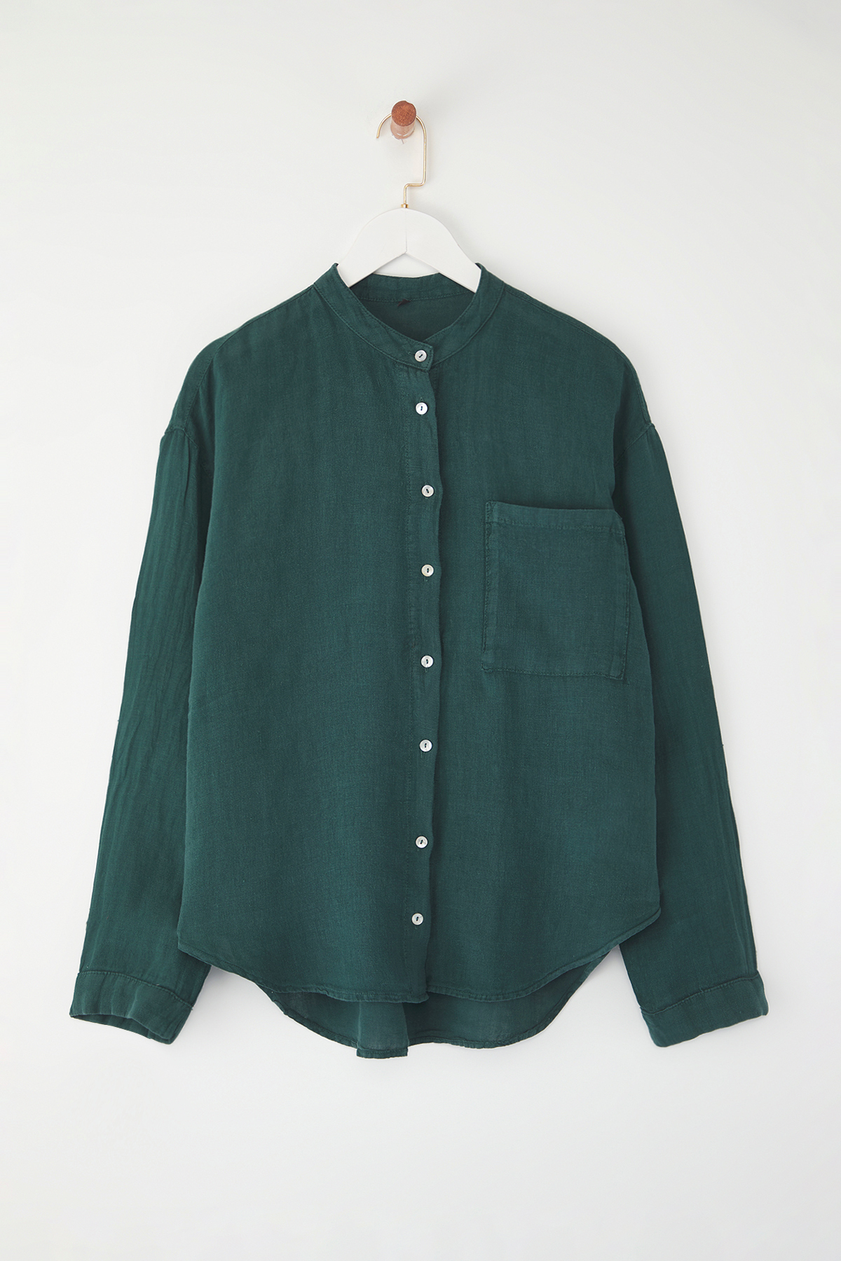 Trendyolmilla  Petrol Yeşili %100 Keten Oversize Gömlek TWOSS25GO00131 - Görsel 5