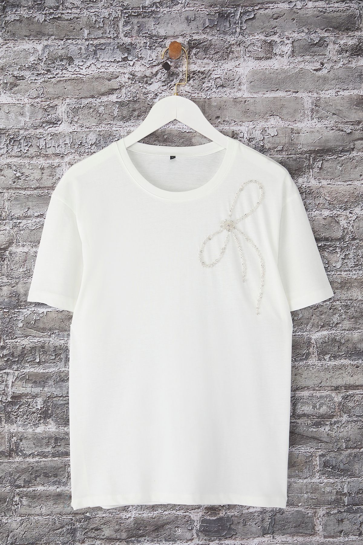Trendyol Collection-Ecru Bow Stone Detaillierte Strickbluse mit normaler Passform TWOSS25BZ00415 5