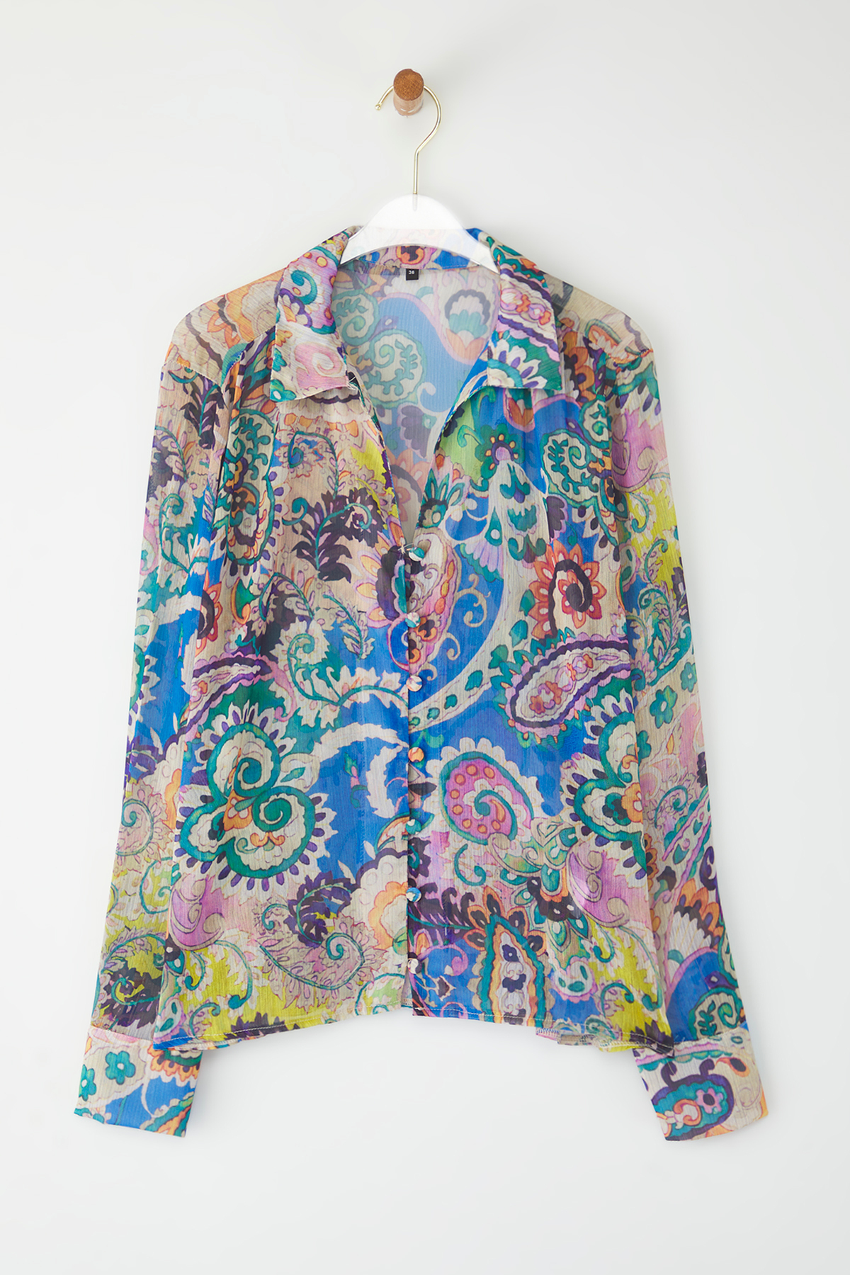 Trendyolmilla  Çok Renkli Uzun Kollu Oversize Desenli Şifon Gömlek TWOSS25GO00153 - Görsel 5