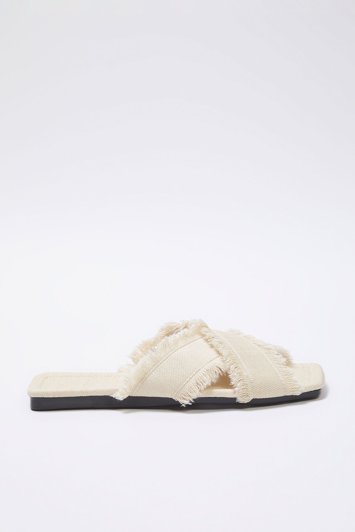 TRENDYOL SHOES-Ecru Tassel Detailed Denim Cross Strap Women's Slippers Takss25Te00043 5