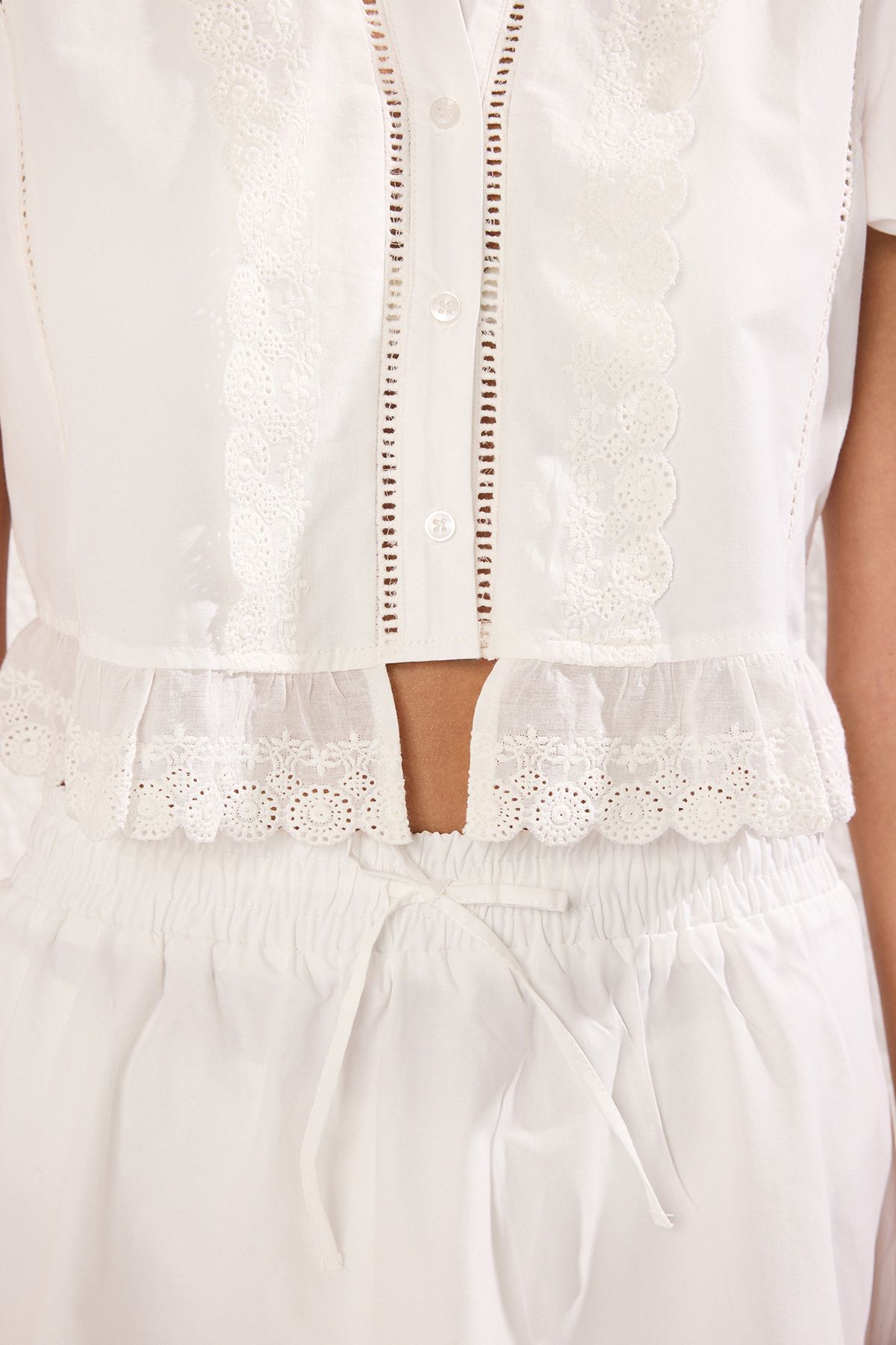 Trendyol Collection-Λευκό υφαντό Brode Μπλούζα Φούστα Παραλίας TBESS25AU00072 3