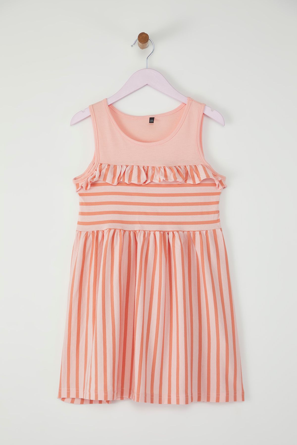 TRENDYOLKIDS Różowa Dziewczęca Sukienka Mini W Paski Z Dzianiny 100% Bawełny Kobieta - 3–4 years