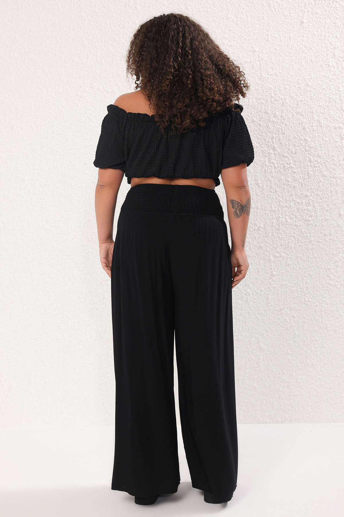 Trendyol Curve-Black Straight Waist Gipped Wide Leg Beach Wear Large Size Pants Tbbss25Ar00010 7
