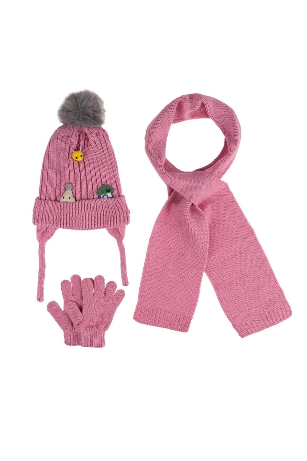 Kitti Bebe Kız Atkı Bere Eldiven Takım (1-4 Yaş) K24160-03 Pembe