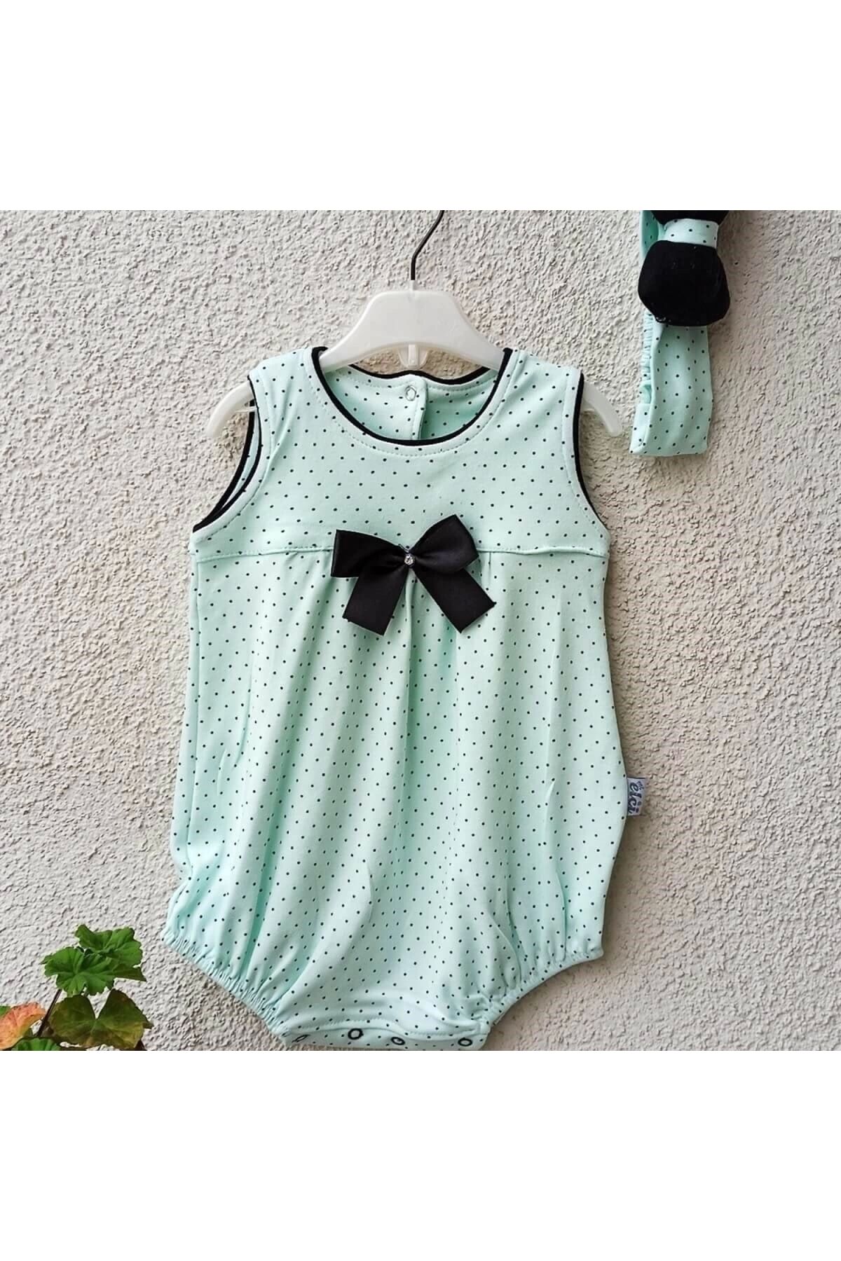 Elci Baby 3-9 Ay Puanlı Bandanalı Body Yeşil Yeşil
