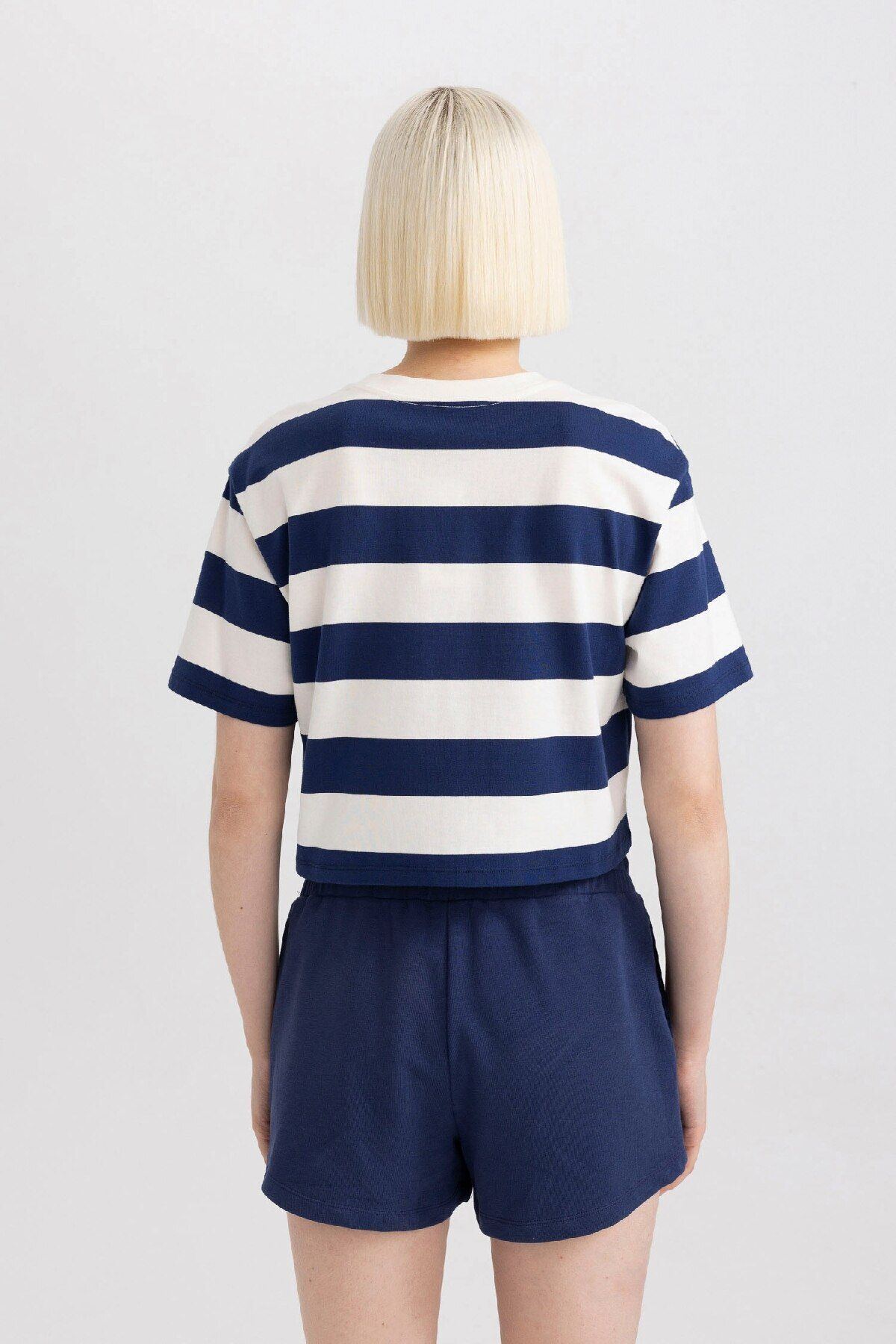 DeFacto-Boxy Fit Crew Neck Striped Basic Short Sleeve T-Shirt C6198Ax24Sm 5