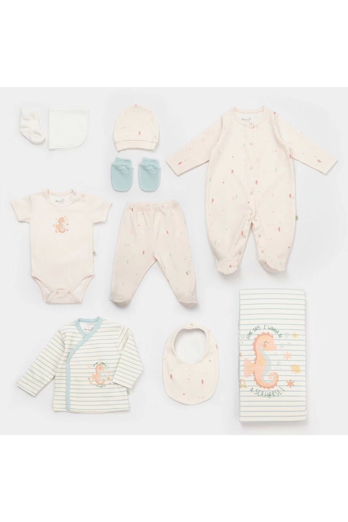 Bibaby Biorganic Save The Seahorse 10'Lu Hastane Çıkış Seti 63233 Bej-Mint
