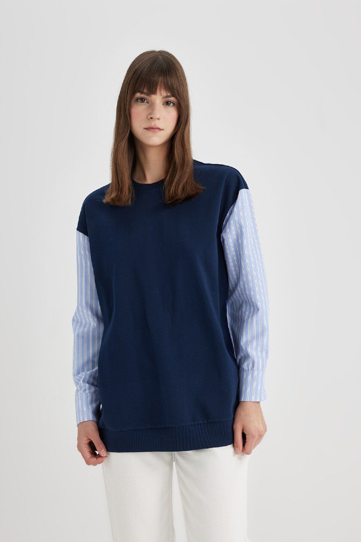 DeFacto-Regular Fit Long Sleeve Basic Plain Sweatshirt Tunic C4556Ax24Sm 3