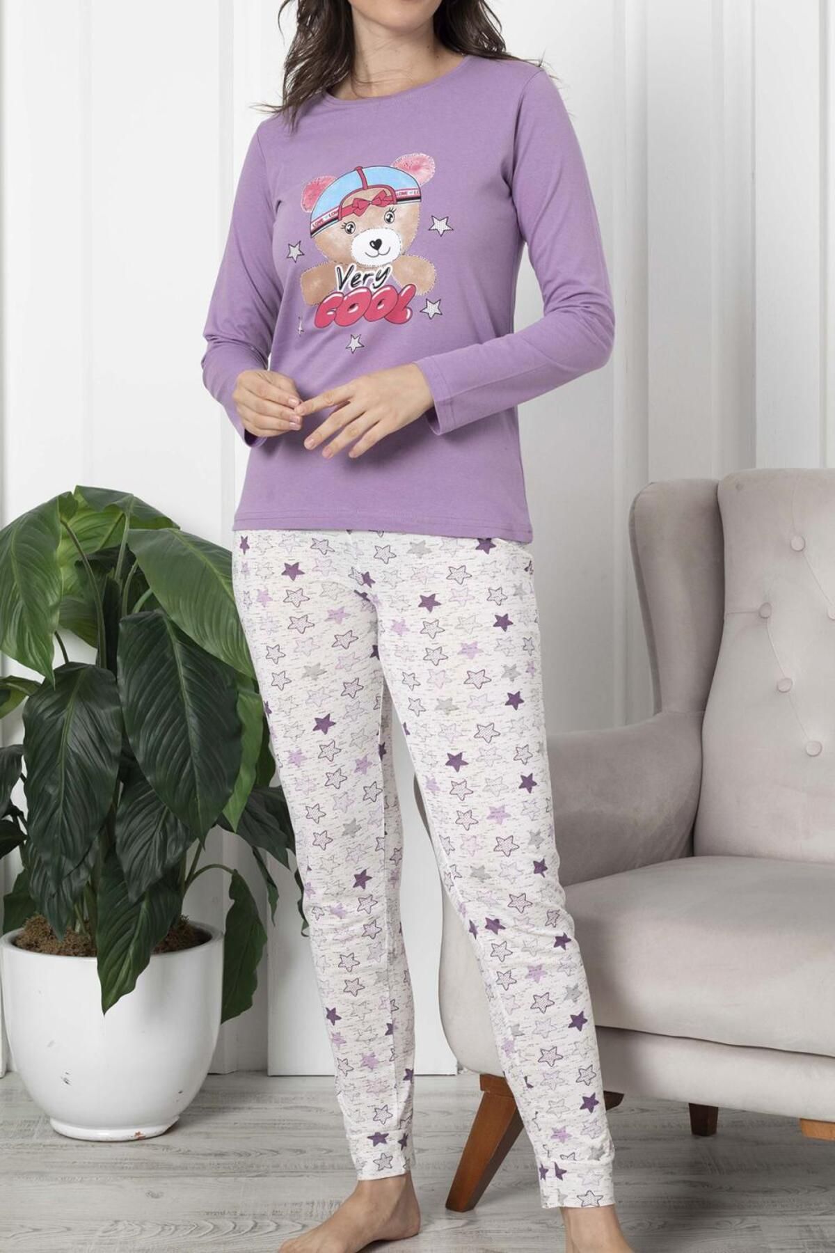Lady Secret Női pizsama szett, hosszú ujjú pamut LILA