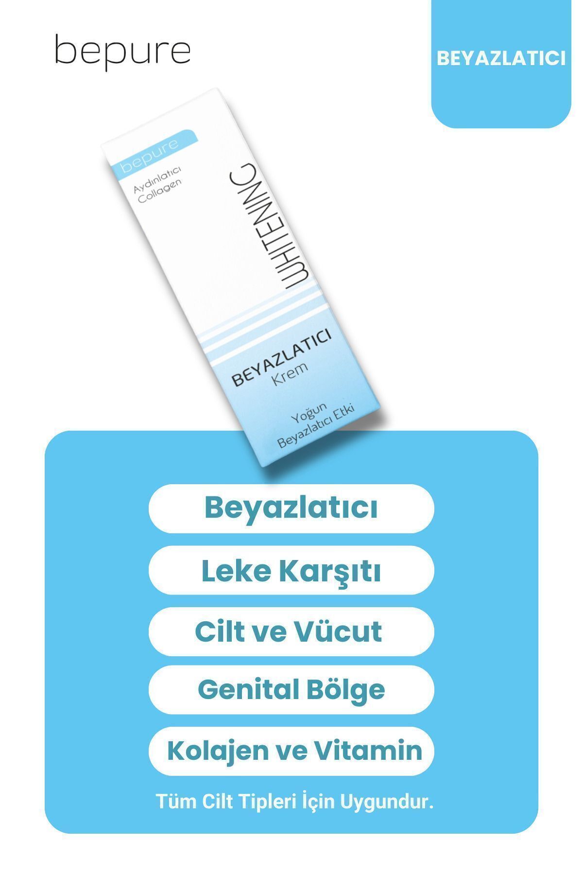 کرم صورت کرمی سفید کننده بدن و ناحیه دستگاه تناسلی سیاه کردن 100 میل Bepure