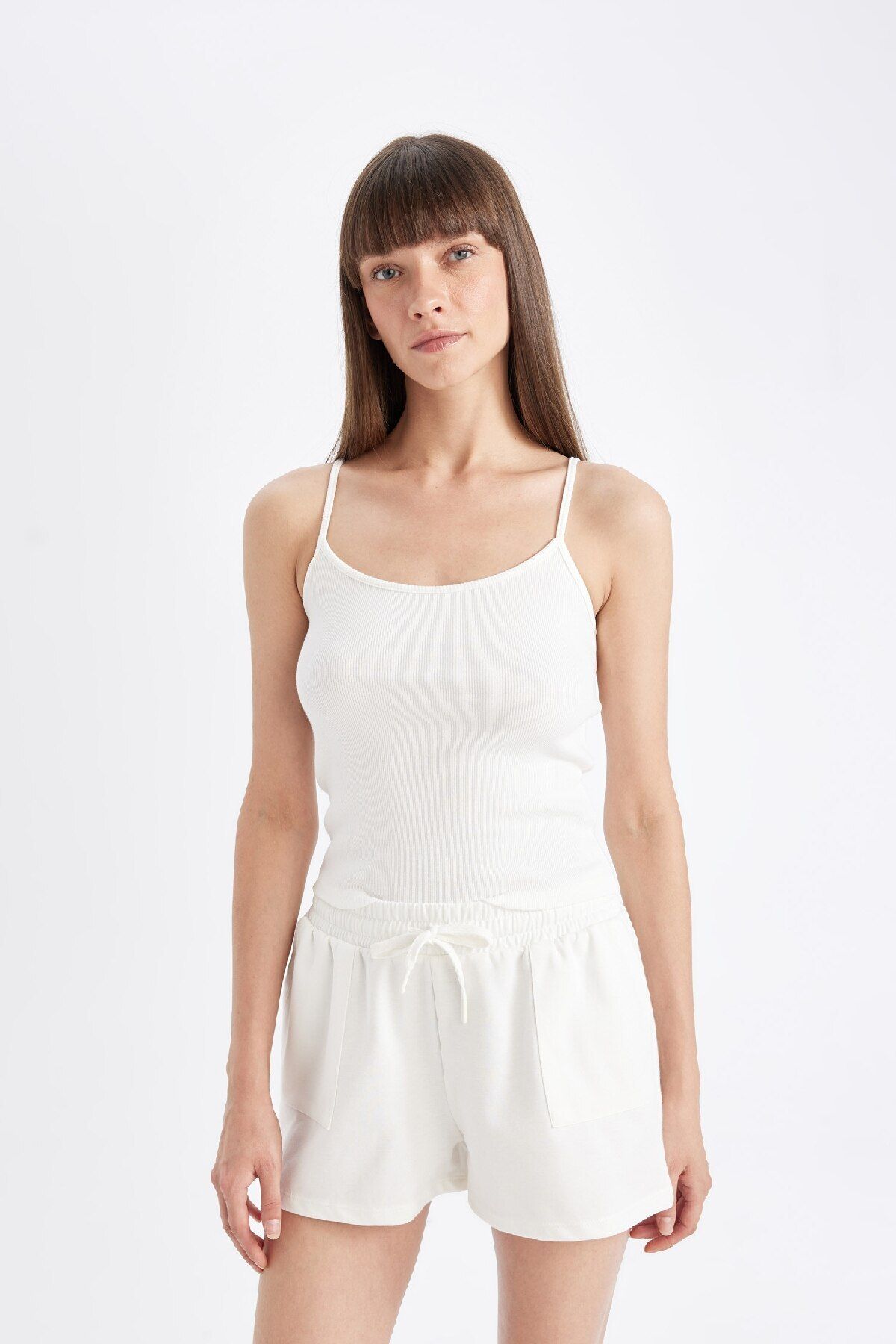 DeFacto-Regular Fit Rundhals-Cord-Unterhemd Basic Tank Top D3326ax24sm 3