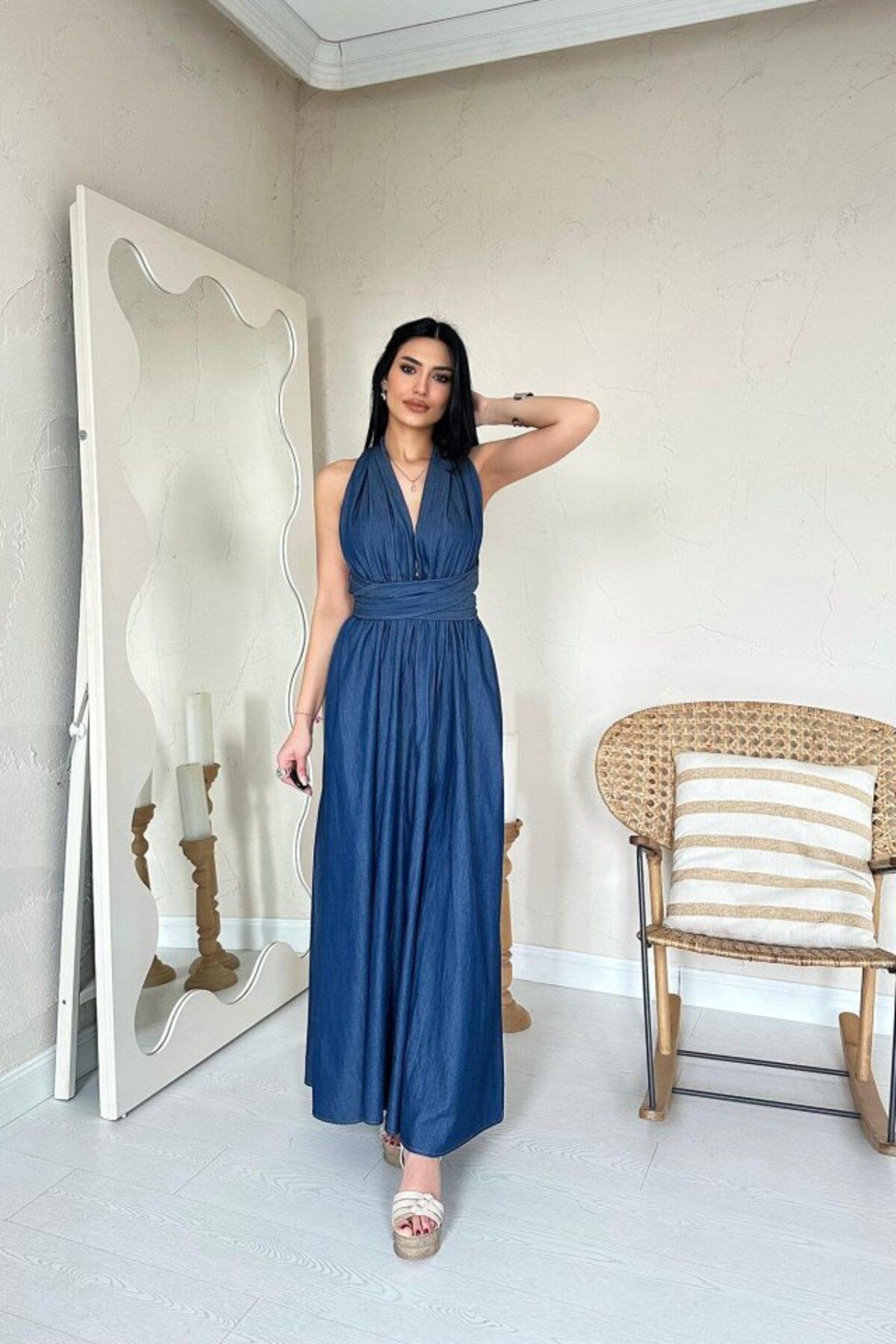 ASFSTORE Mavi Bağlamalı Elbise