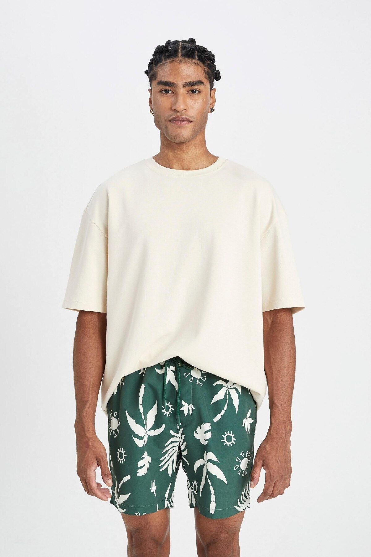 DeFacto-Kurze Badeshorts mit normaler Passform und gemustertem Netzfutter D4517ax24hs 3