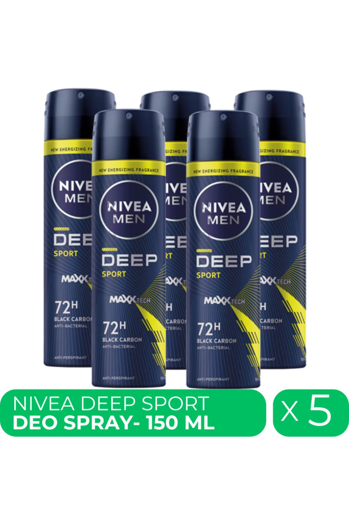 NIVEA Men Deep Sport, Deodorant Spray Barbati, 5 X 150 Ml Masculin - One Size