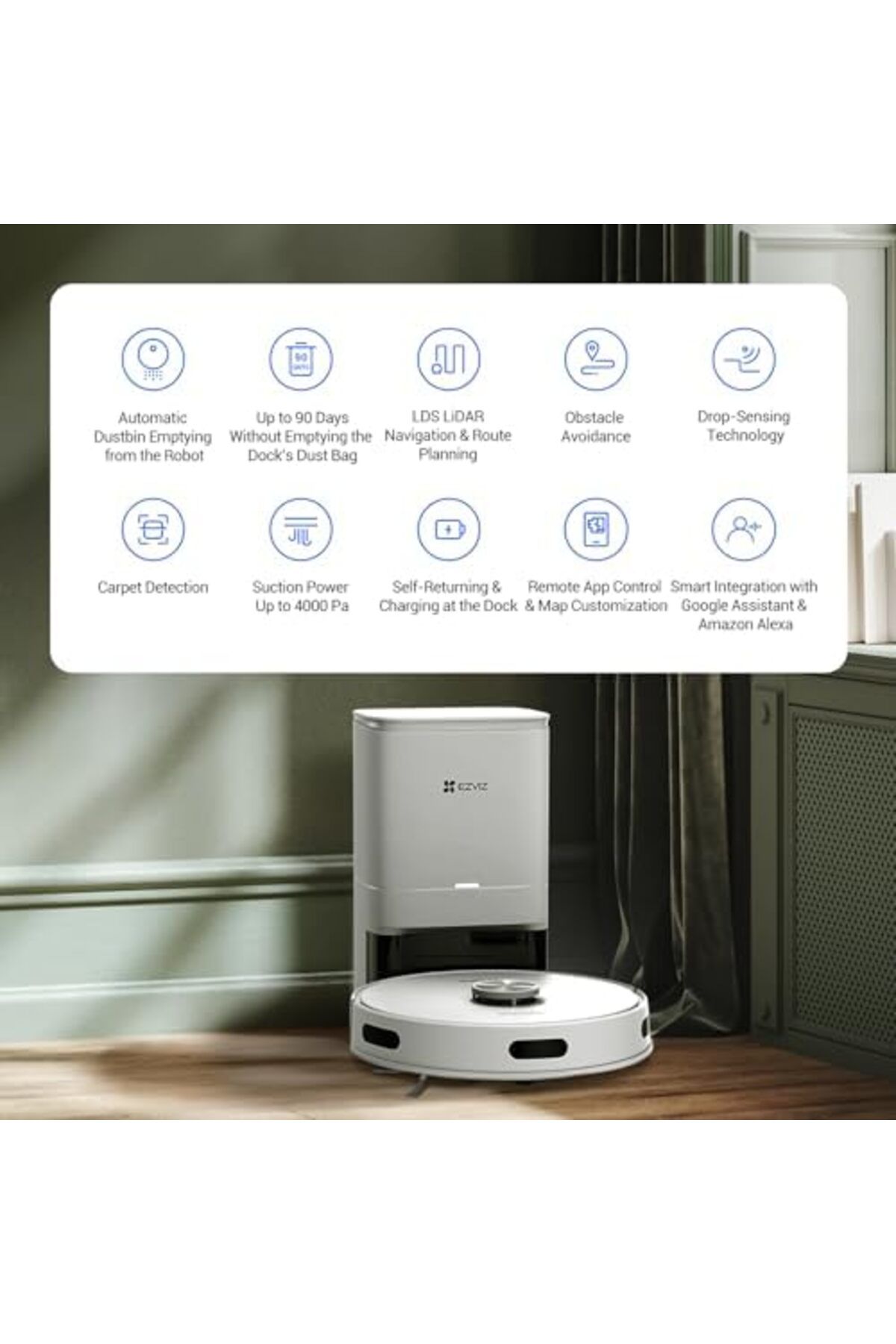 EZVIZ-ممسحة روبوت هوفر RE5 Plus، محطة تفريغ ذاتية سعة 4 لتر 4
