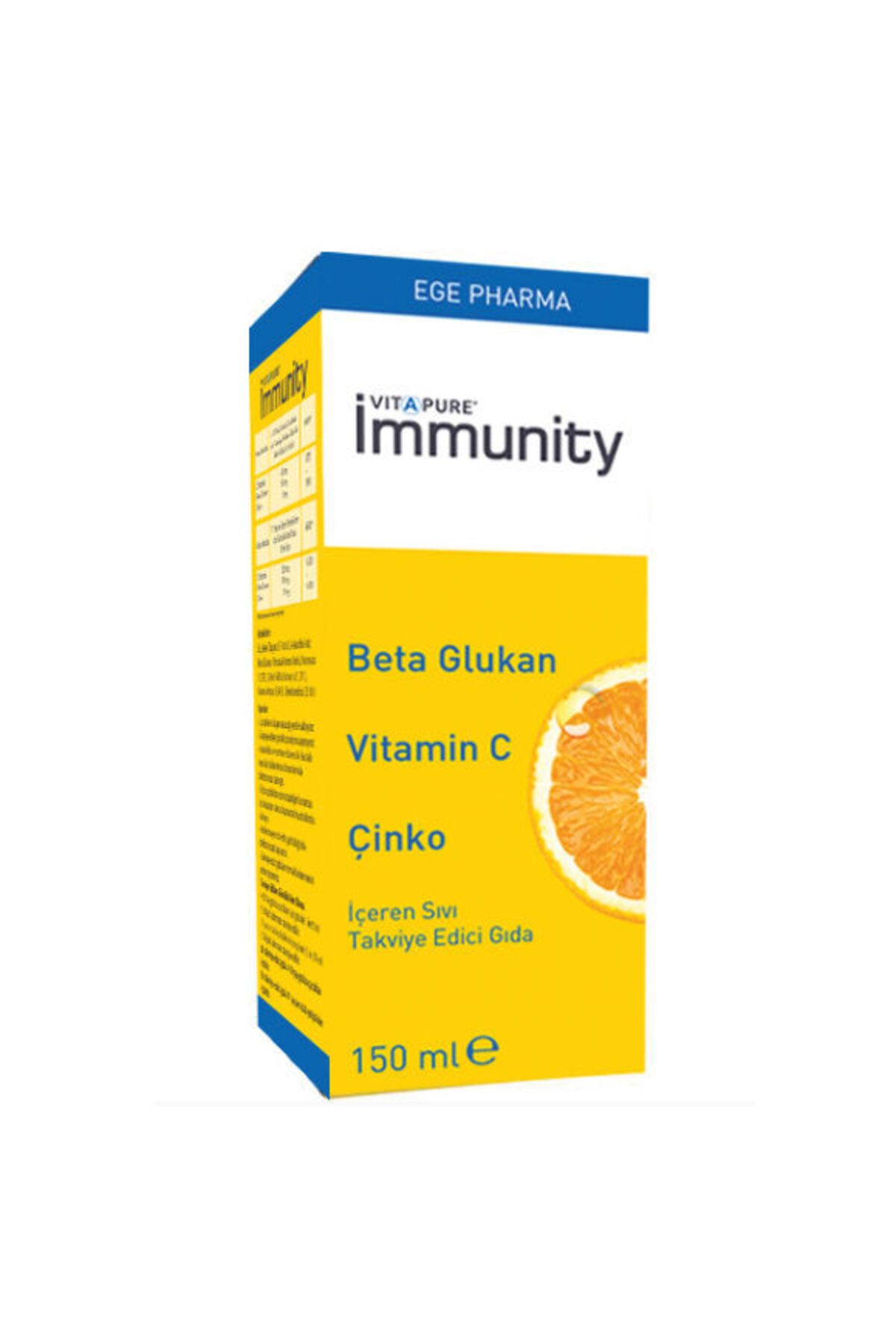 Ege Pharma Vitapure İmmunity Beta Glukan Vitamin C Çinko İçeren Takviye Edici Gıda 150ml
