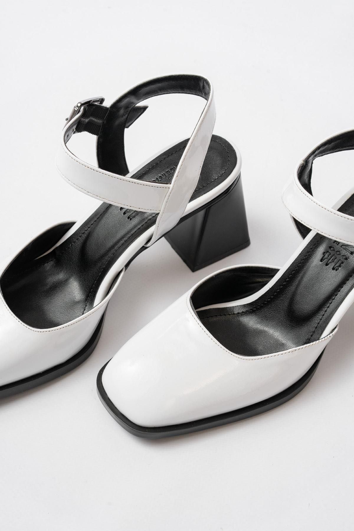 Aymood-İnf-40450 White Patent Leather Daily Open Back Heeled Shoes 6