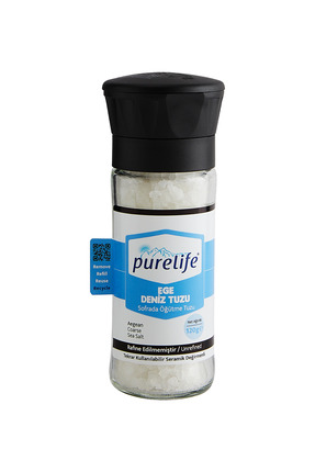 PureLife Deniz Tuzu Seramik Değirmenli Cam 120g - Granül Ege Deniz Tuzu | Raf...