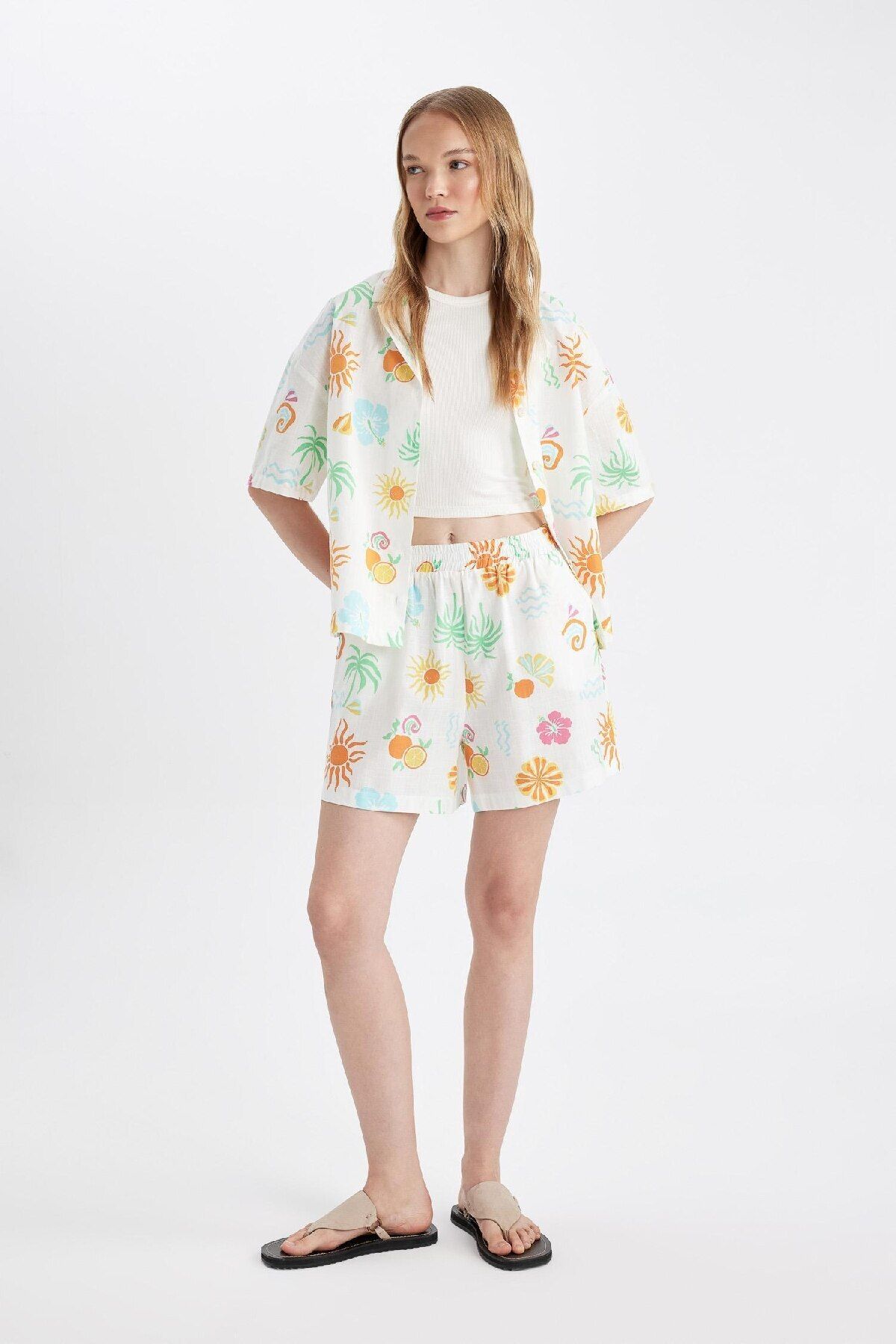 DeFacto-Flamed Cotton Shorts - Cool Patterned, Regular Waist D4853AX24HS 4