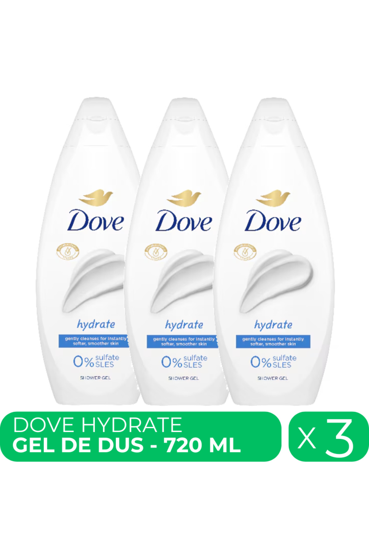 Dove Ενυδατικό αφρόλουτρο, 3 τεμάχια x 720 ml
