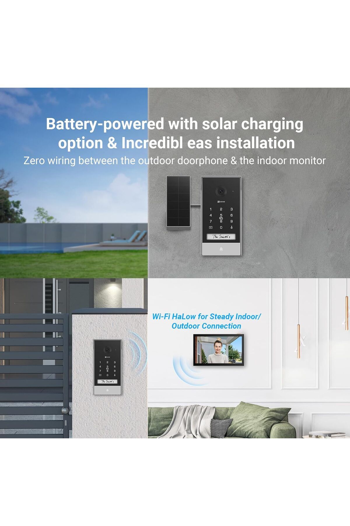 EZVIZ-EZVIZ Battery Video Door Intercom with Solar Panel, 2K Intercom with Camera, 7 Inch Colour Touch Scr 2