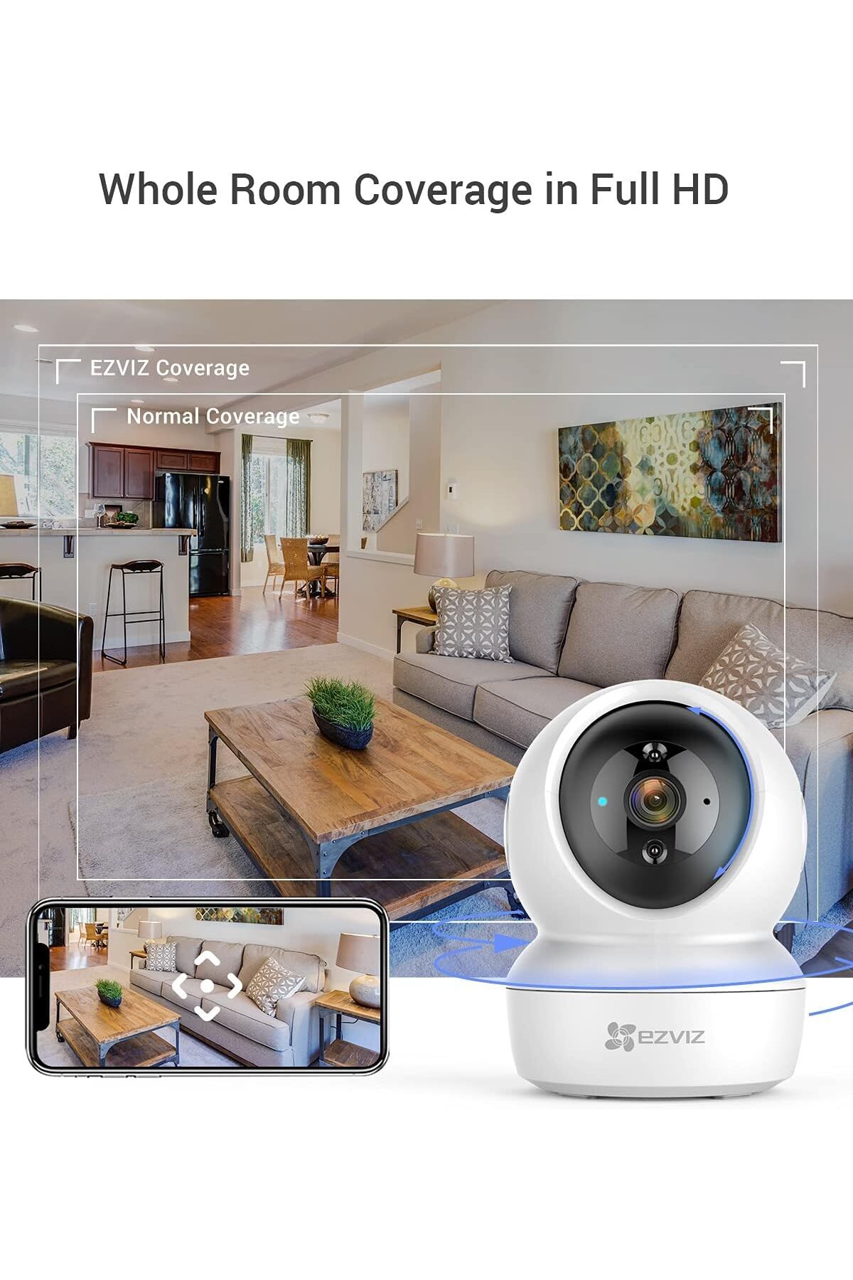 EZVIZ-كاميرا مراقبة C6N، كاميرا مراقبة منزلية بدقة 1080 بكسل، كاميرا داخلية 360 درجة، مراقبة الأطفال 3