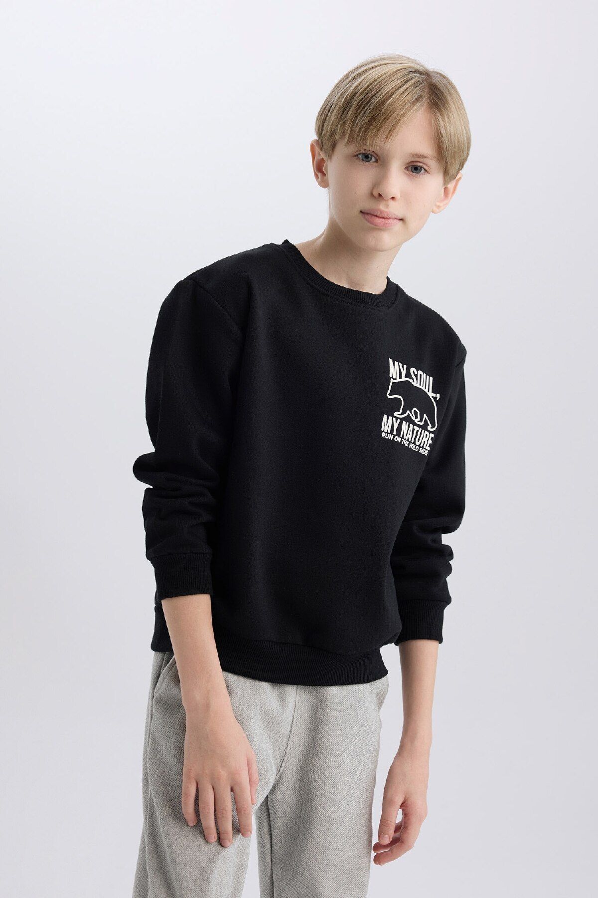 DeFacto-Boy's Crew Neck Back Printed Inside Soft Feather Sweatshirt D6227A824Cw 5