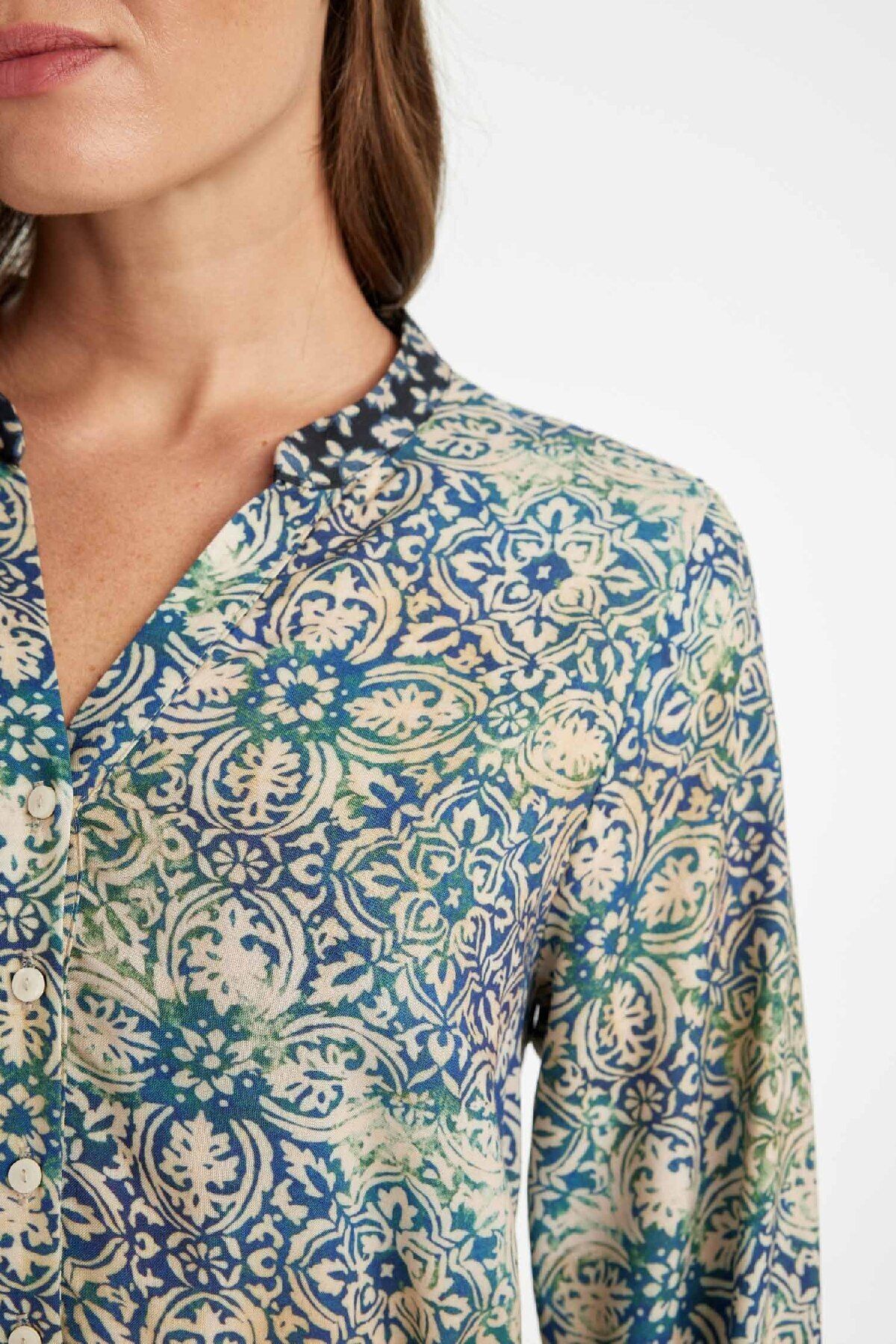 DeFacto-Regular Fit Apache Neckline Print Button up Long Sleeve Maxi Dress D5447Ax24Au 4