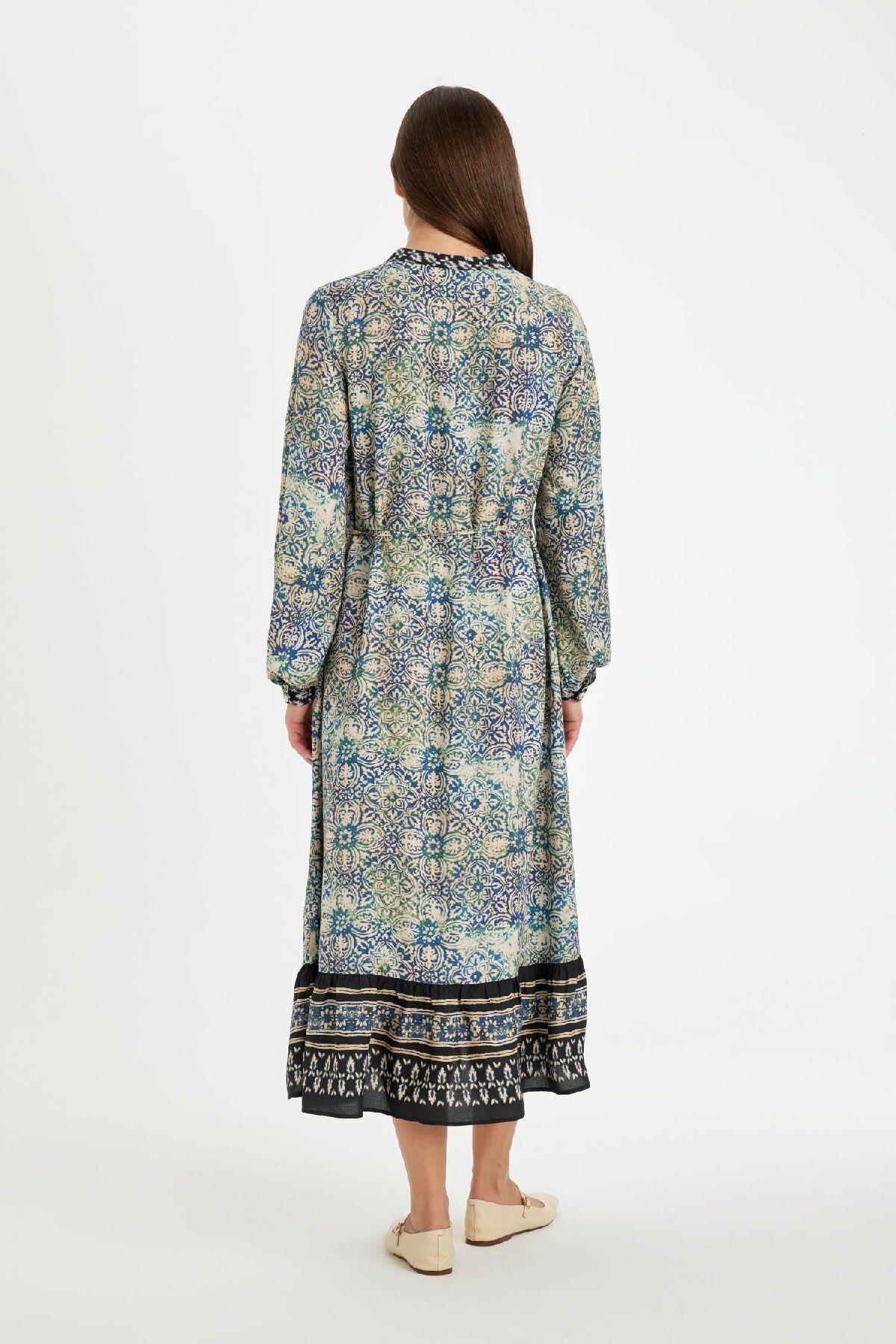DeFacto-Regular Fit Apache Neckline Print Button up Long Sleeve Maxi Dress D5447Ax24Au 5