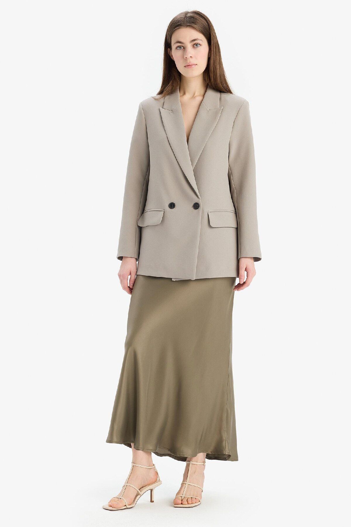 DeFacto-A-Line Regular Waist Satin Midi Skirt B1867Ax25Sp 3