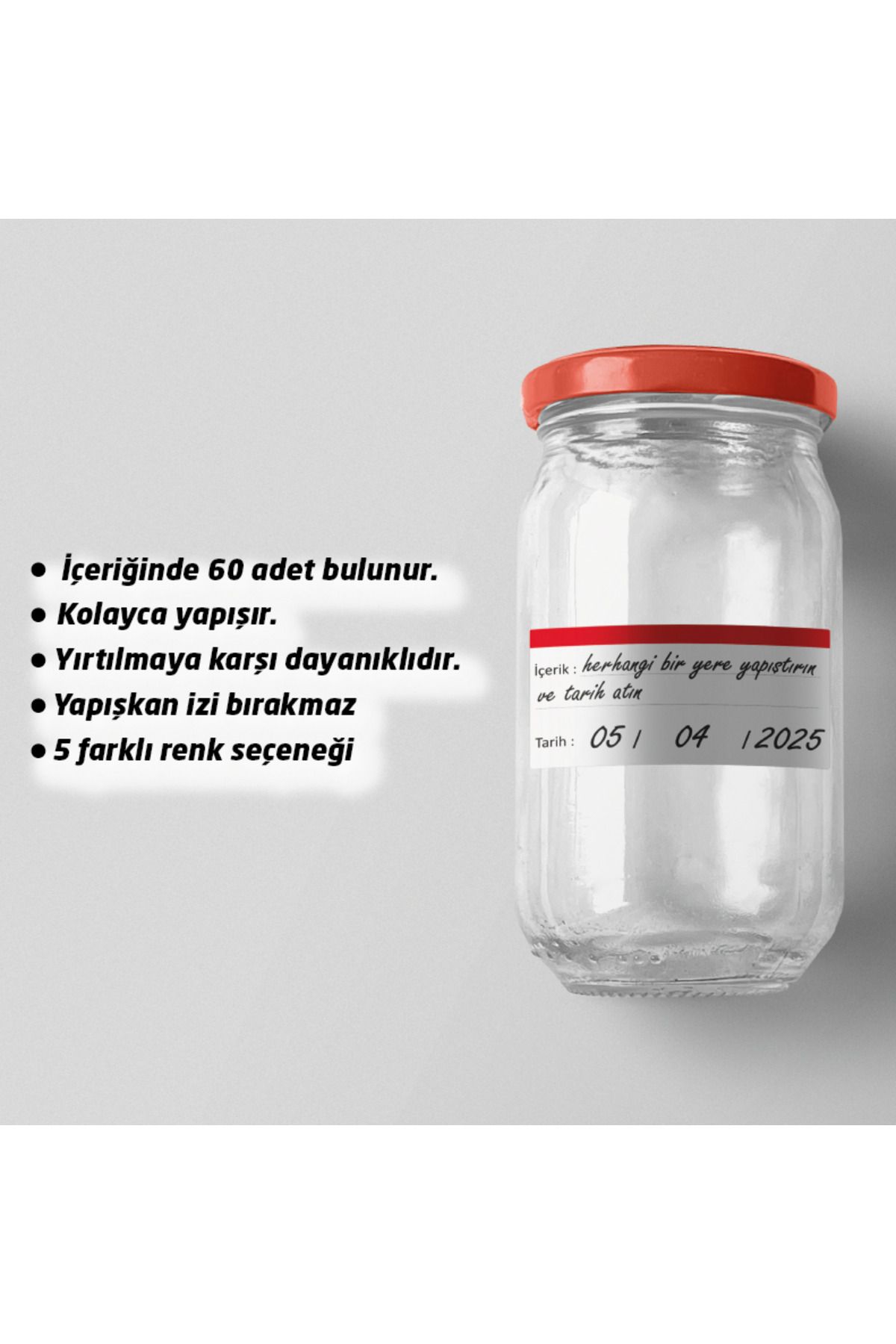 Emsa Tasarım Yapışkanlı Gıda Takip Etiketi 3x6 cm – İz Bırakmaz | 60 Adet