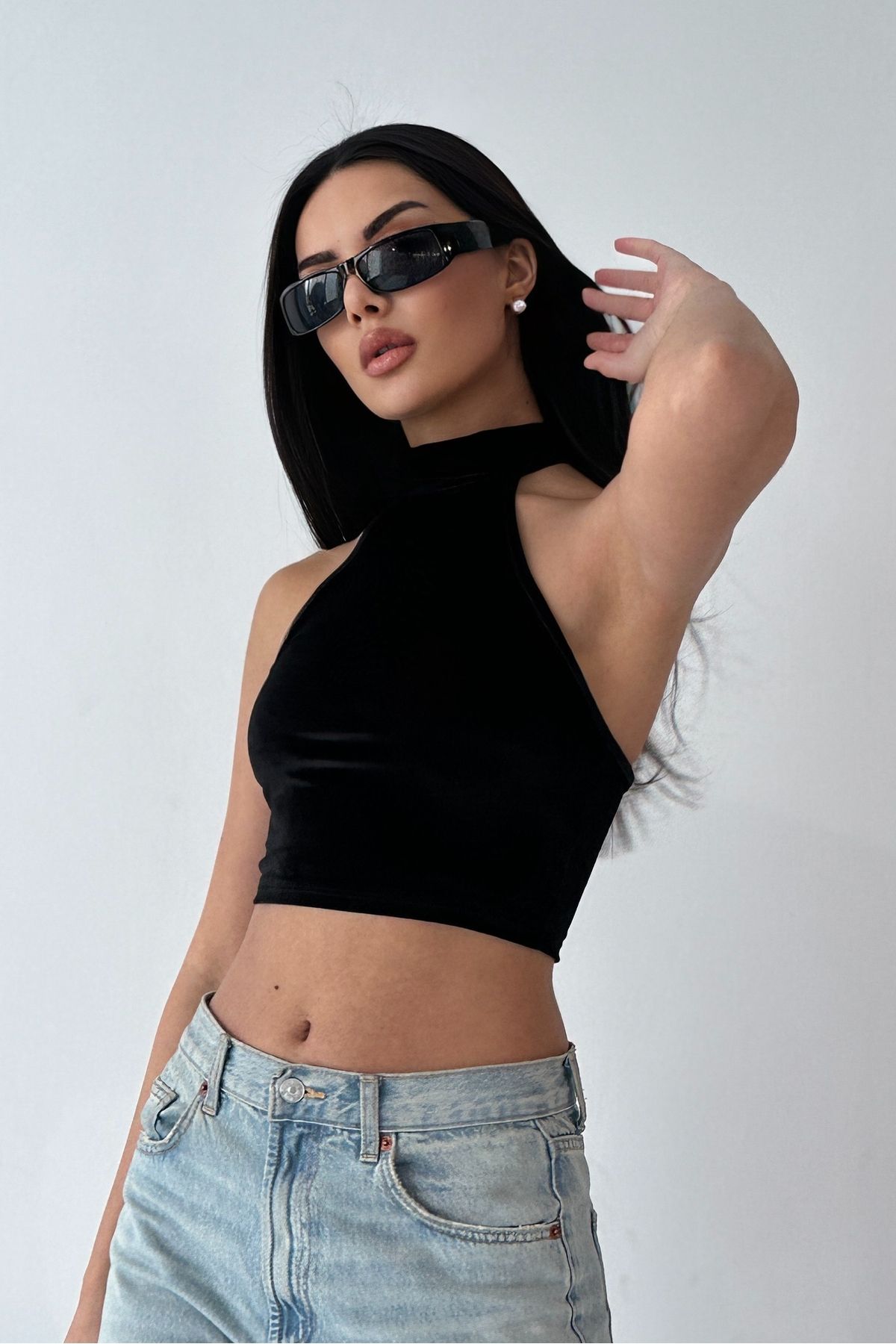 boutiquen 1849 Kadife yazlık crop Bluz