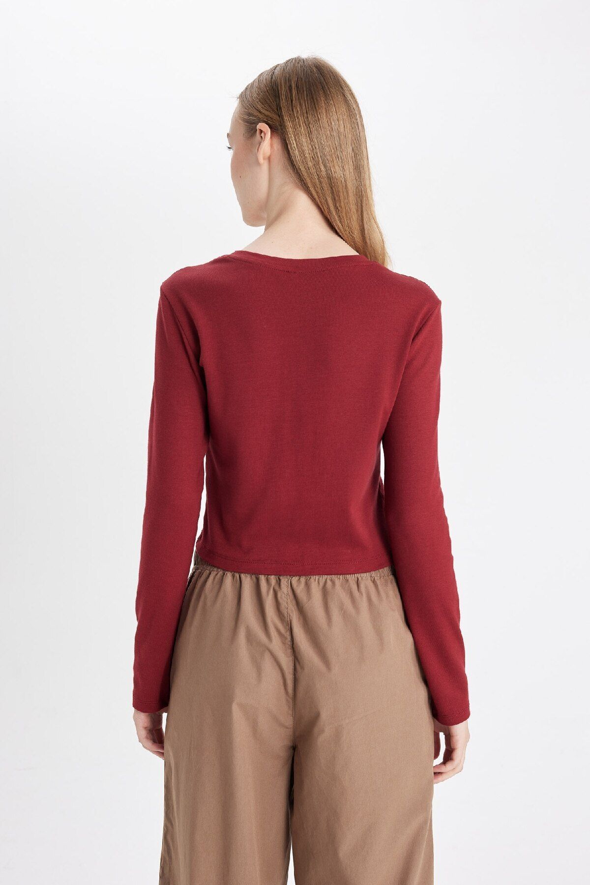 DeFacto-Coool Tailliertes, geripptes Basic-Langarm-T-Shirt mit Rundhalsausschnitt C8190ax24au 6